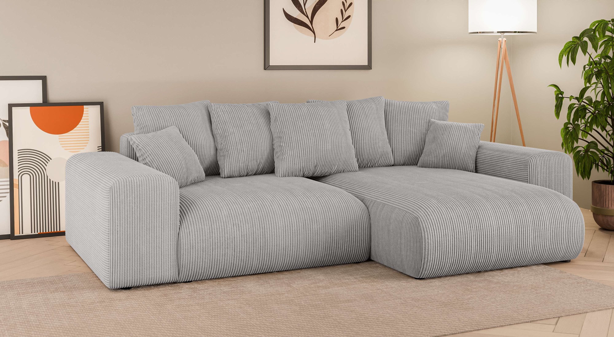 Home affaire Ecksofa »LAKESIDE mit Bettfunktion und Bettkasten, B/T/H 257/166/84 cm«, L-Form, Recamiere beidseitig montierbar, Wellenunterfederung