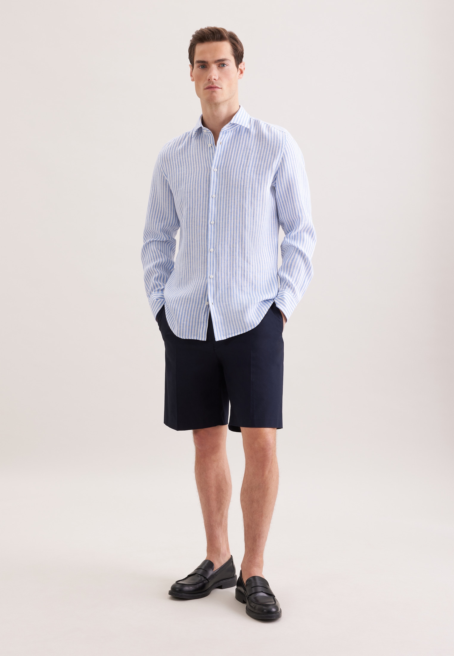 seidensticker Leinenhemd »Schwarze Rose« Shaped 1/1 Kentkragen Gestreift