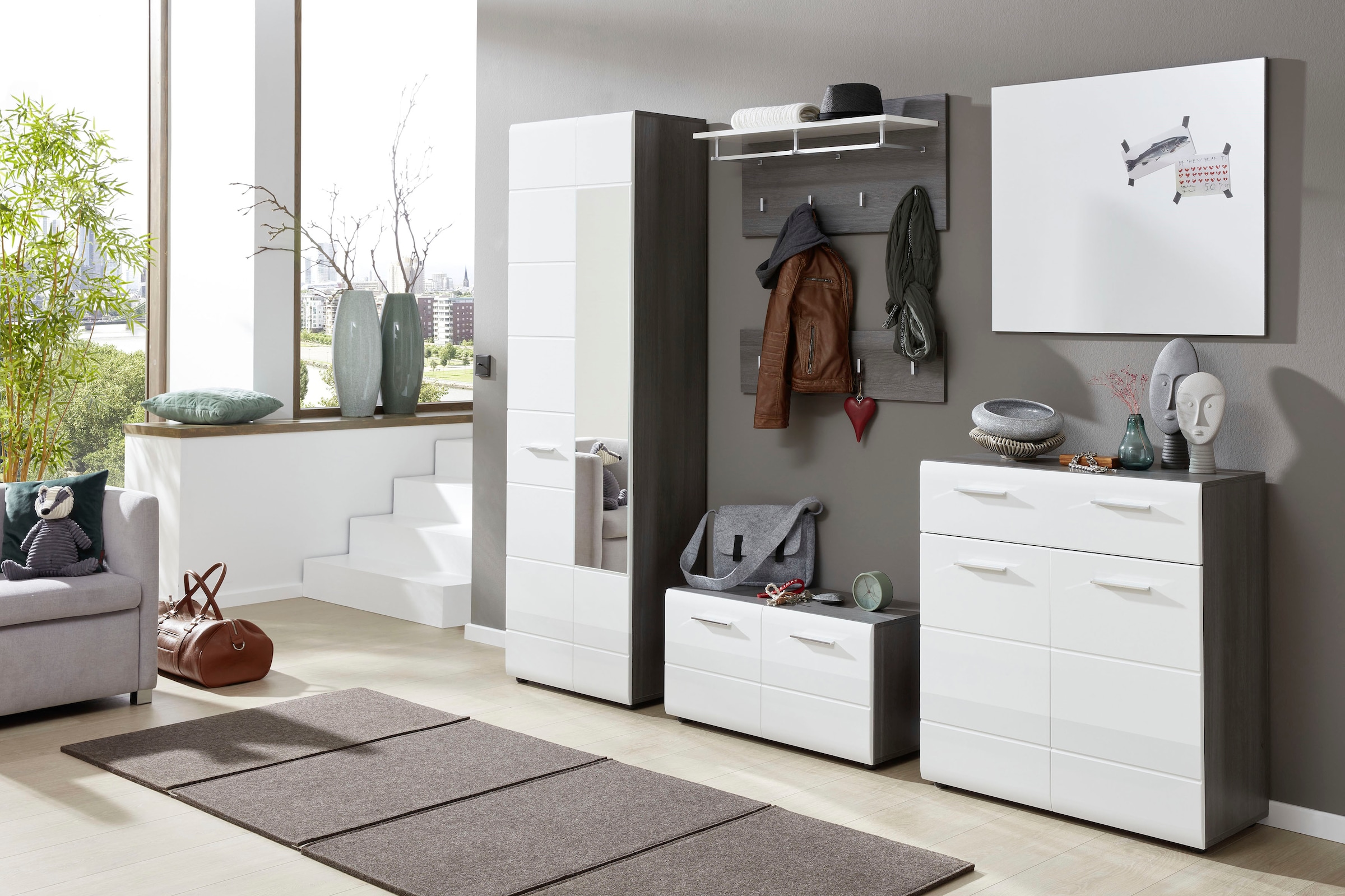 Home affaire Garderobenschrank »Sovana« Garderobenschrank mit 2 Türen & Spiegel - (B/T/H) 60/36/191 cm