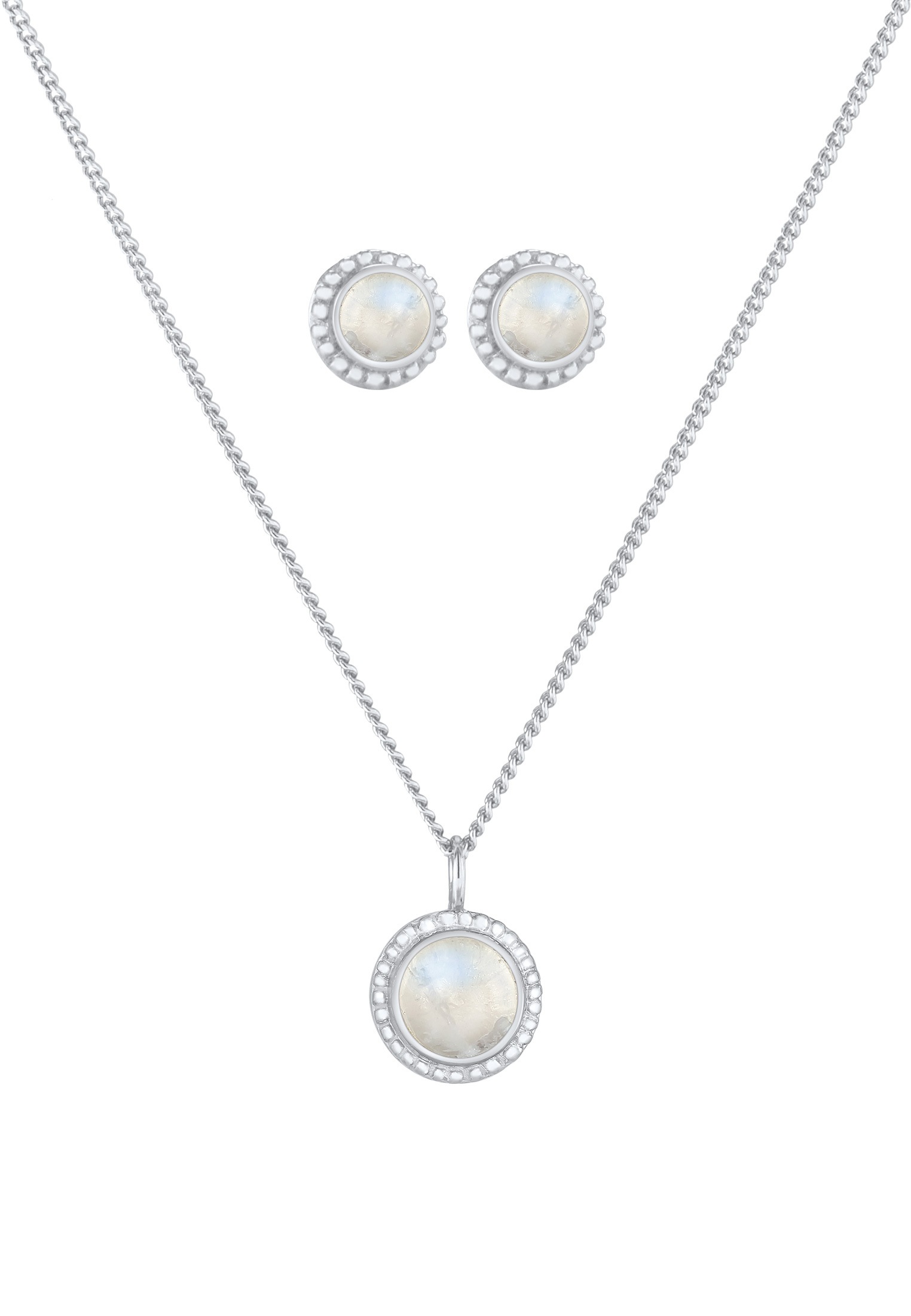 Elli Premium Ohrring und Ketten Set »Schmuckset Mondstein Rund Blüte Boho 925 Sterling Silber« ()