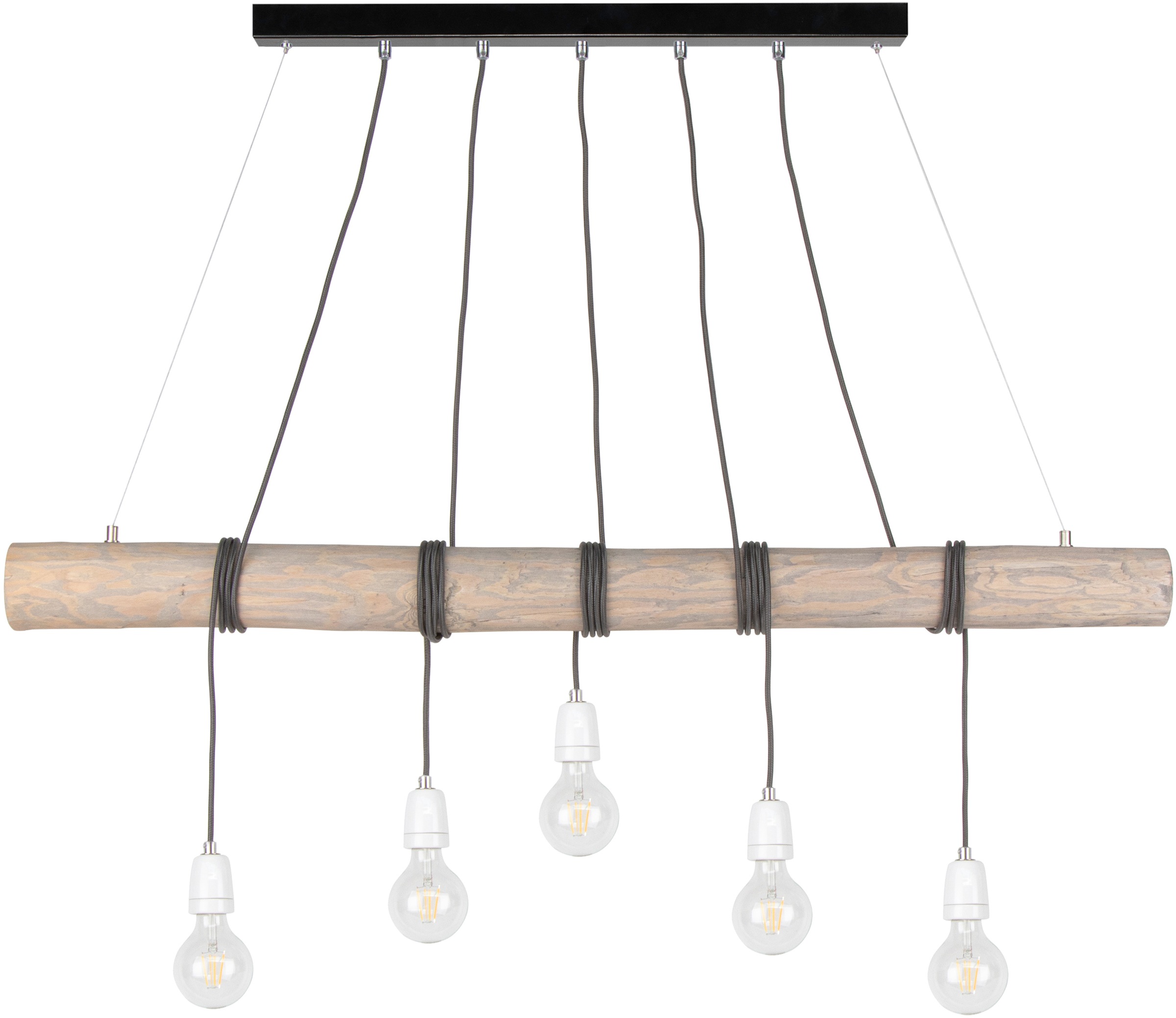 SPOT Light Pendelleuchte »TRABO PORCIA«, 5 flammig, Leuchtmittel E27 | Leuchtmittel wechselbar, Hängeleuchte, Holzbalken aus massivem Kiefernholz, Holz grau gebeizt
