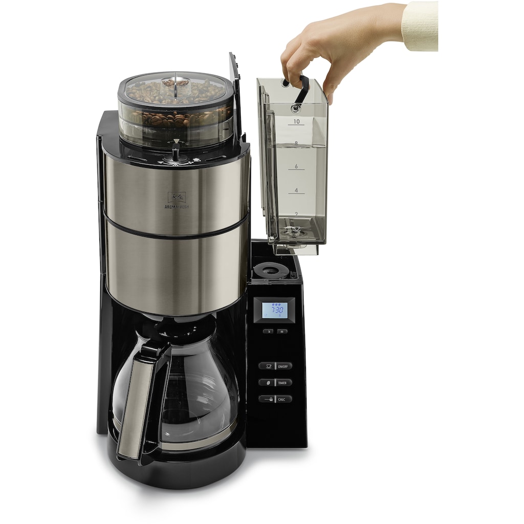 Melitta Kaffeemaschine mit Mahlwerk »AromaFresh«, 1,25 l Kaffeekanne, Papierfilter, 1x4, Glas 1021-03 anthrazit