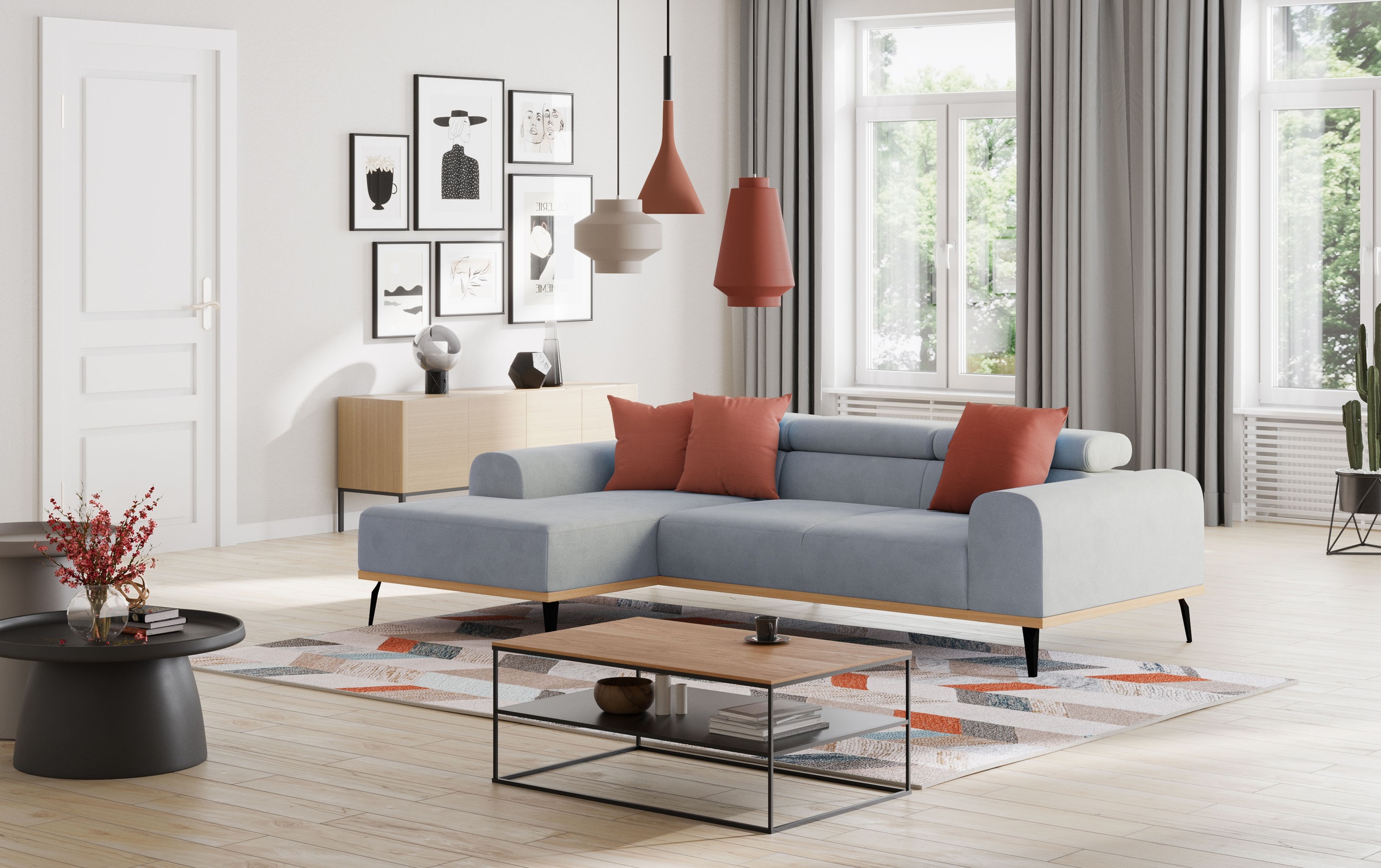 Places of Style Ecksofa »Carlo L-Form«, mit Kopfteilverstellung & Holz-Rahmenoptik, wahlweise Relaxfunktion