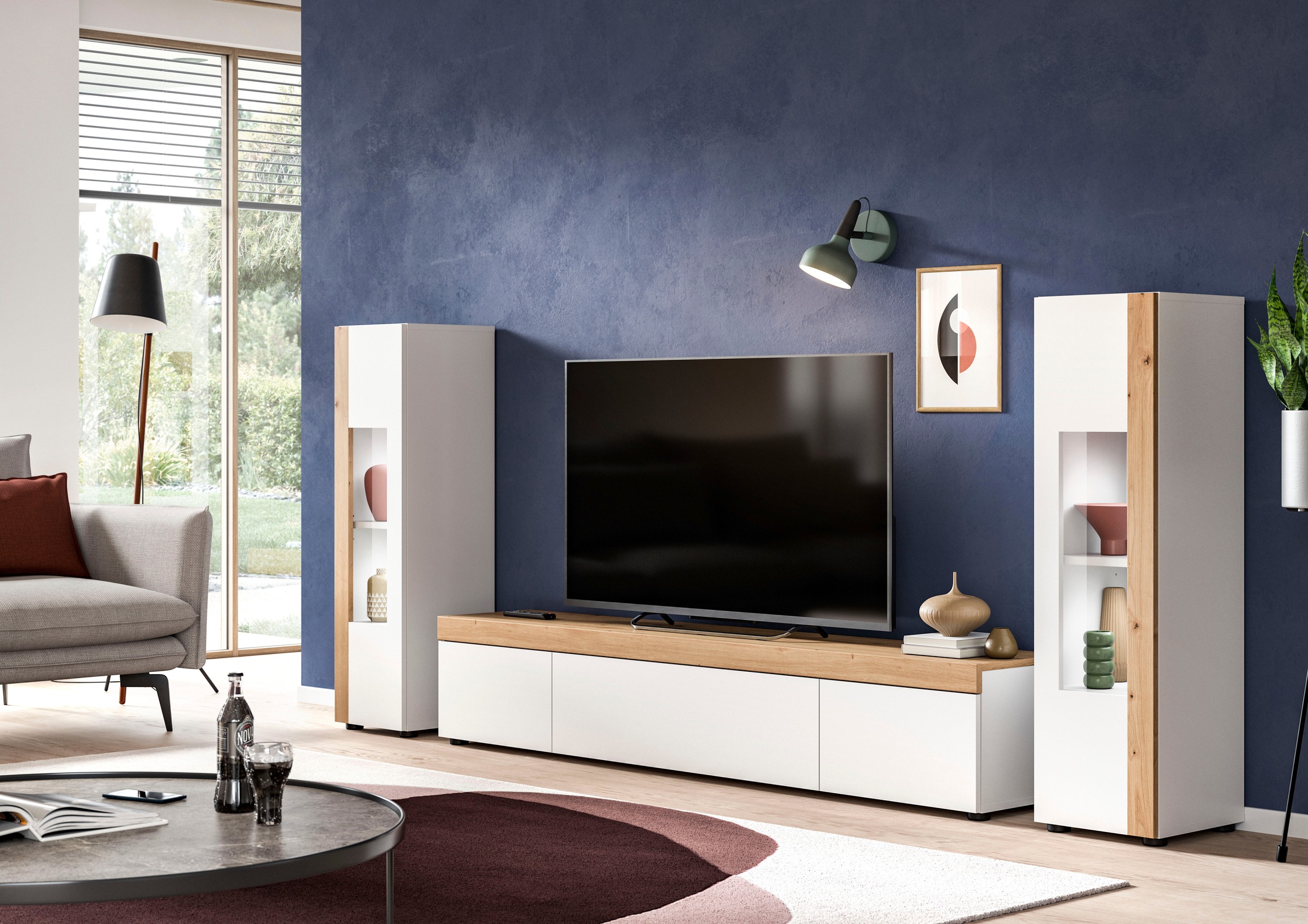 INOSIGN Wohnwand »Svala, Breite 180 cm, Wohnkombination«, (Set, 3 St.), stehend u. hängend montierbar, Vitrinenschränke, Lowboard