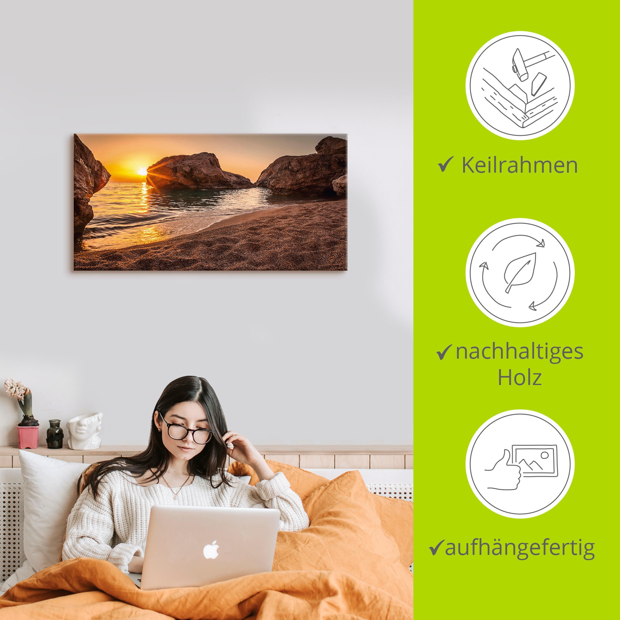 Artland Wandbild »Sonnenuntergang und Strand« Strand 1 Stk. tlg. als Alubild, Outdoorbild, Leinwandbild, Poster, Wandaufkleber