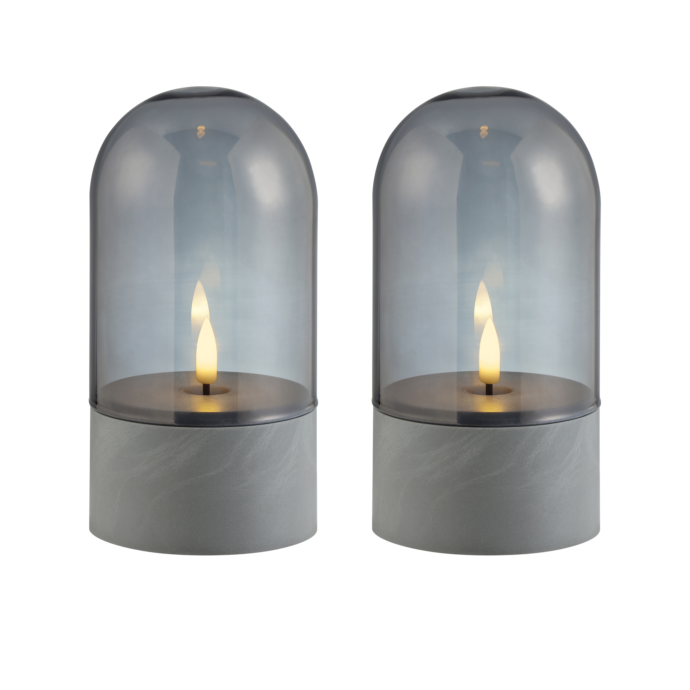 Brilliant LED Tischleuchte »Illusion mit Batterie (exkl.)« LED-Modul 2 Stk. LED-Kerzen Tischleuchten 2er-Set, 16x8 cm, Rauchglas, 2500 K, grau