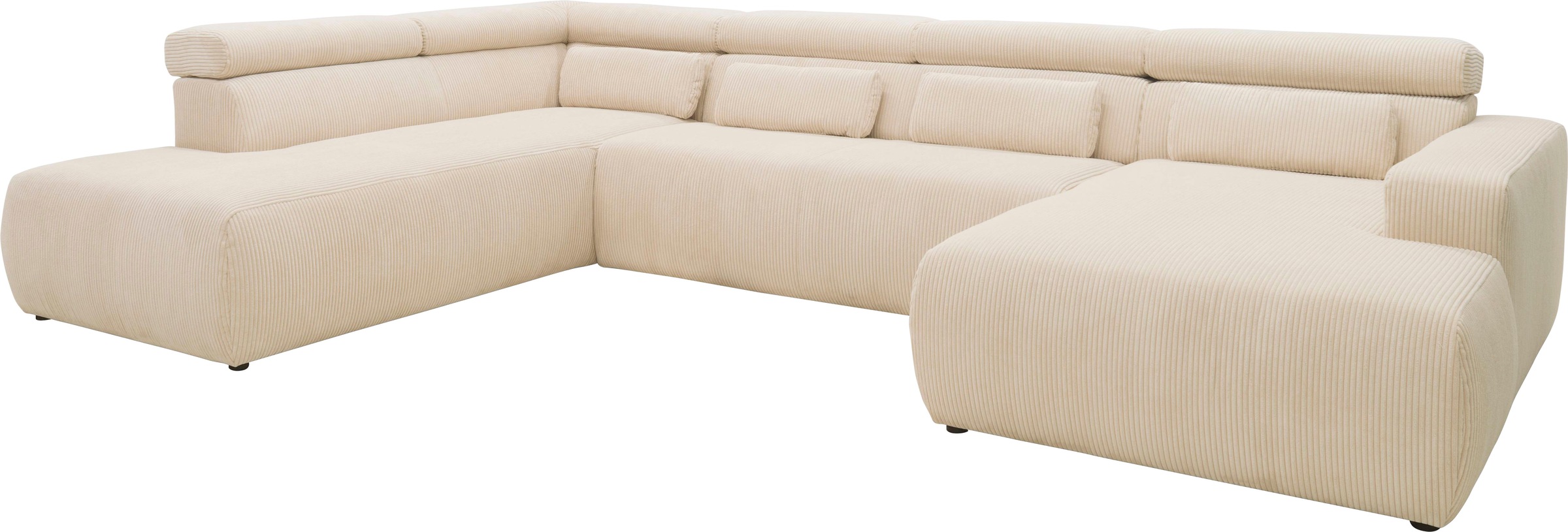 DOMO collection Wohnlandschaft »Brandon, belastbar bis 140kg/ Sitz, B/T: 359/228 cm, U-Form«, ohne Sitztiefenverstellung, Cord, creme