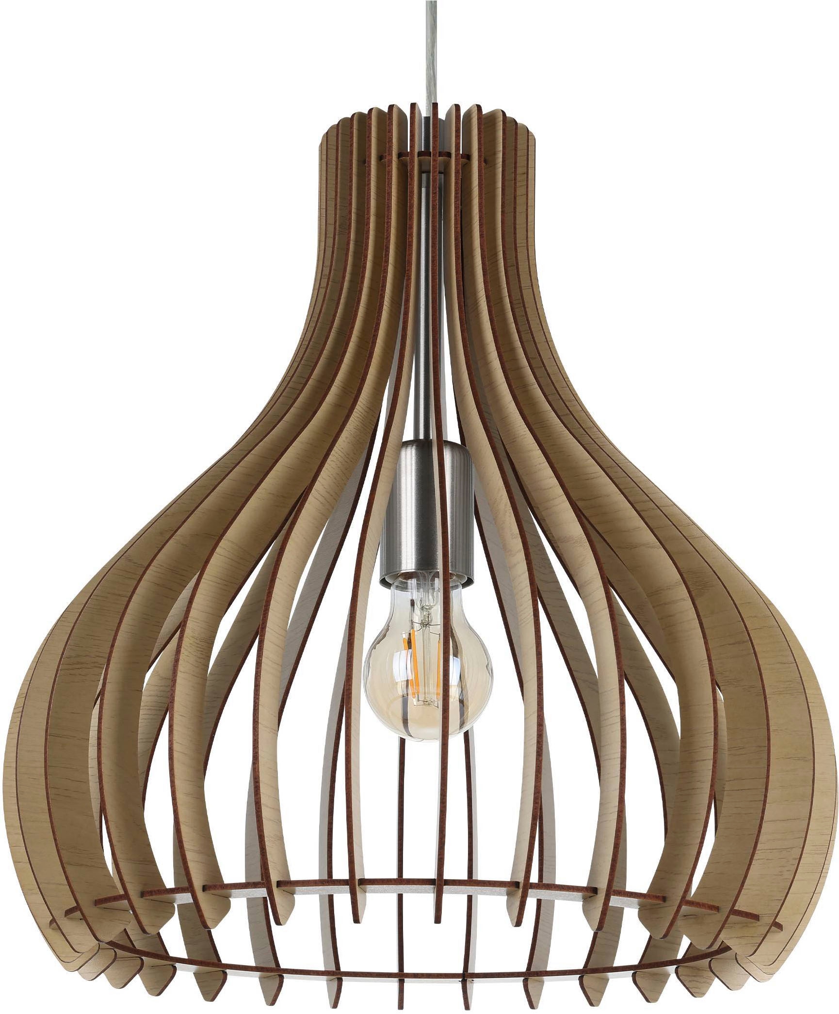 EGLO Hängeleuchte »Tindori Pendelleuchte, Vintage, E27, Hängeleuchte aus Stahl und Holz« E27 1 Stk. Hängeleuchte - H130 x Ø38 cm - nickel-matt - 1X60W exkl.