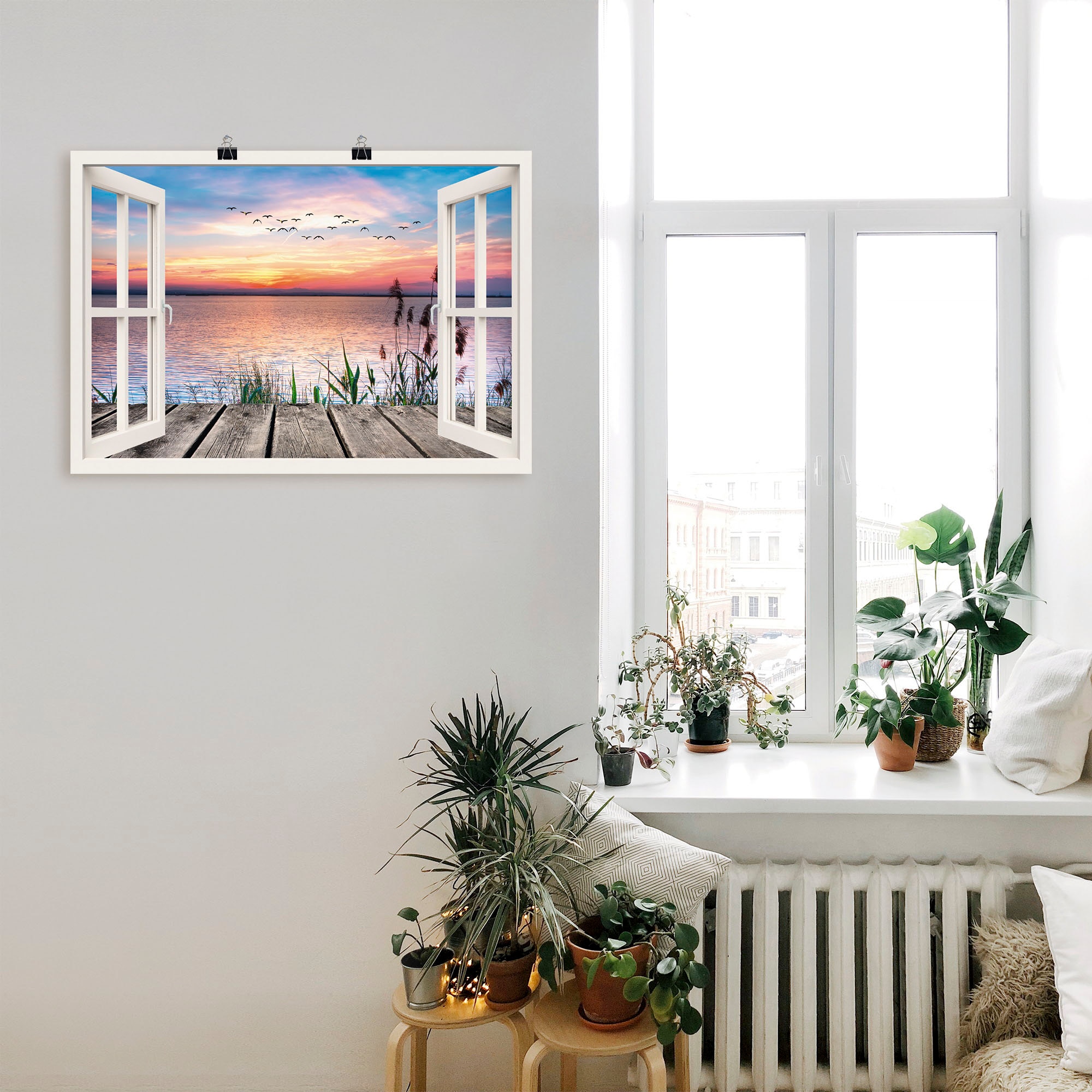 Artland Wandbild »See in den Farben der Wolken«, Fensterblick, (1 St.), als Leinwandbild, Poster, Wandaufkleber in verschied. Größen