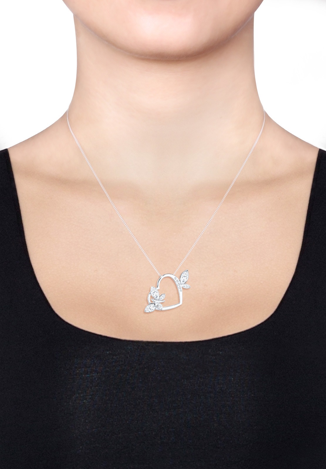 Elli Silberkette »Halskette Herz Schmetterling Zirkonia Weiß 925 Sterling Silber«