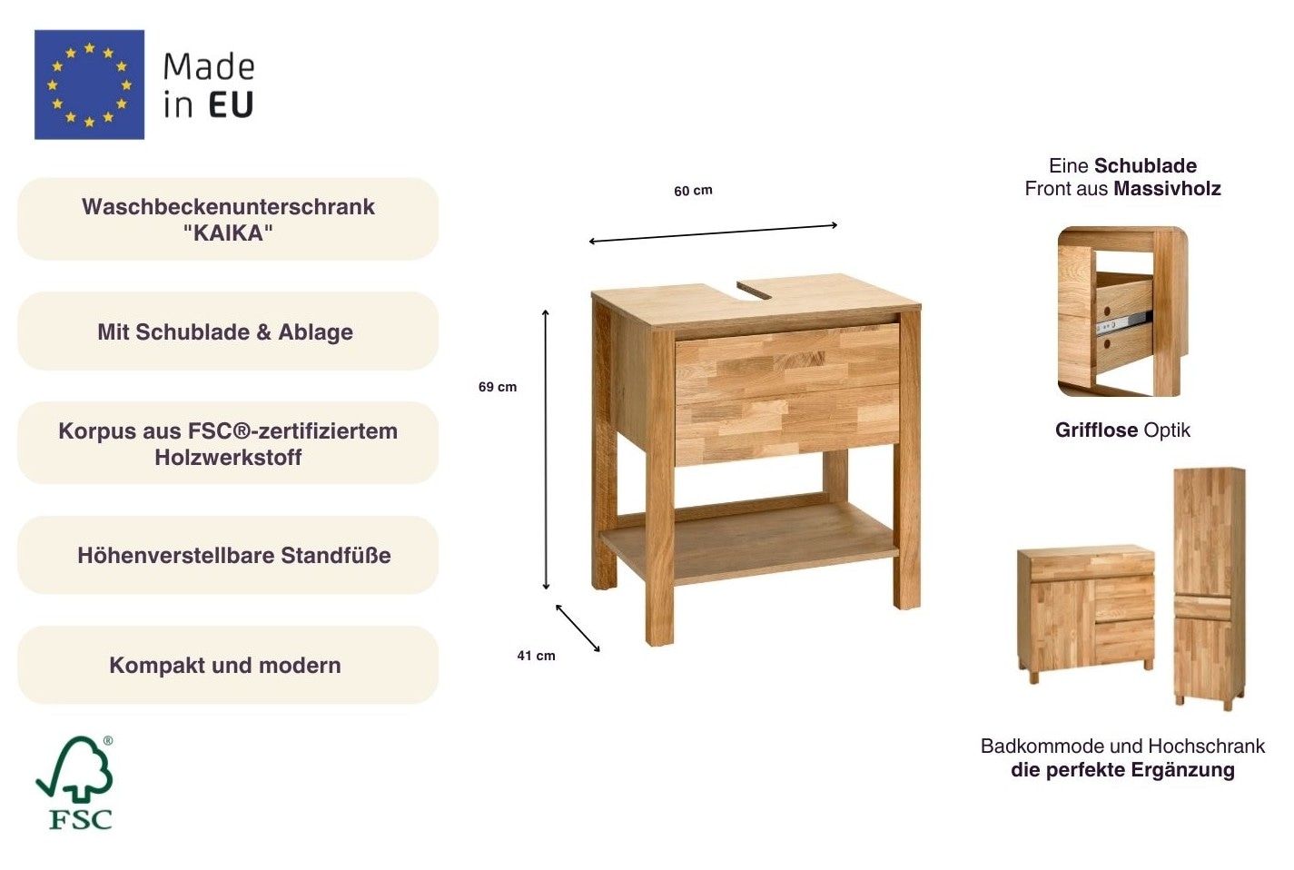 Home affaire Waschbeckenunterschrank »Kaika« Breite 60 cm