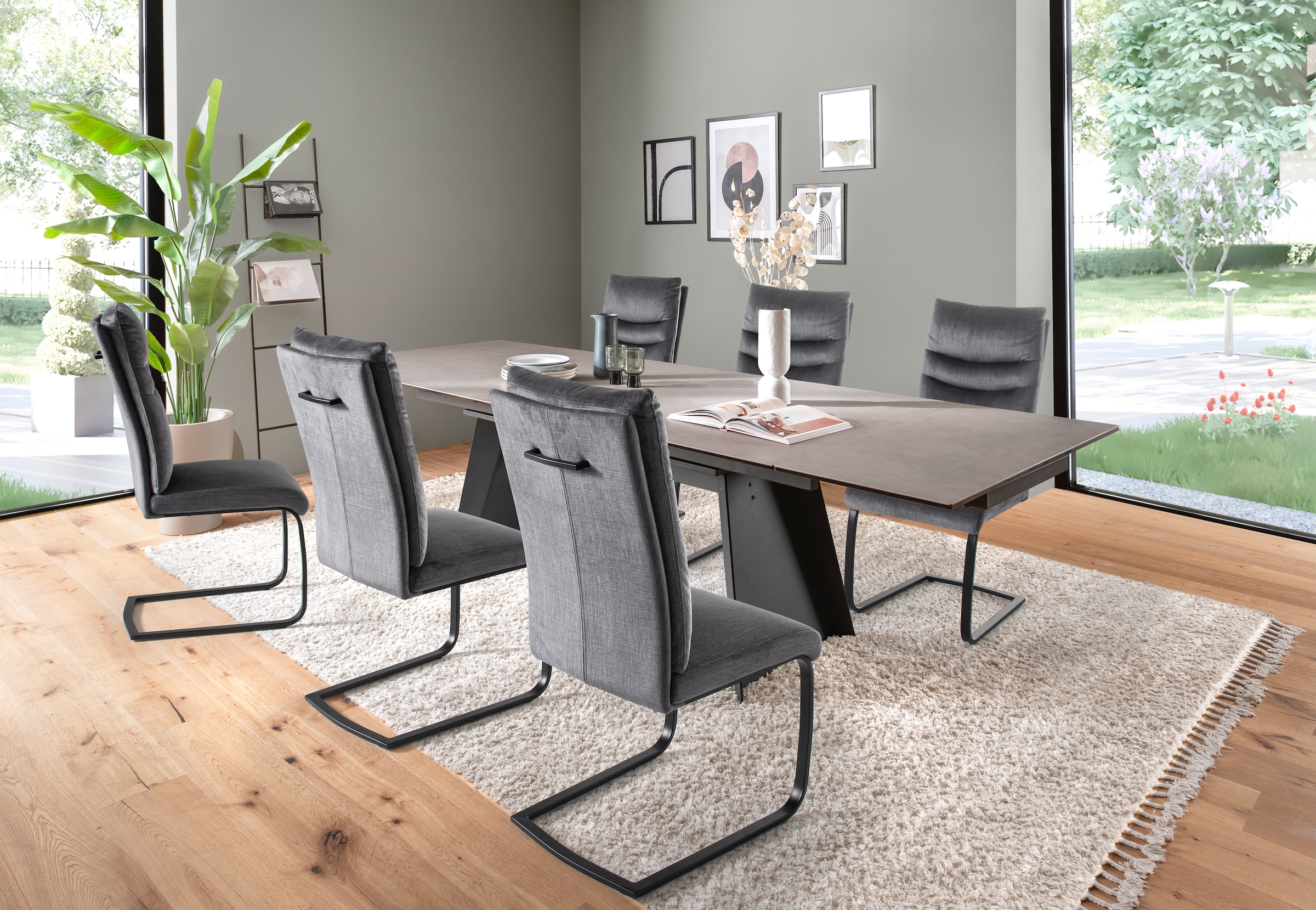 MCA furniture Esstisch »MOLINARA Auzugtisch 200-290cm hellgrau«, (1 St.), Keramik, Metall, Stirnauszug, ausziehbar, 10-12 Personen