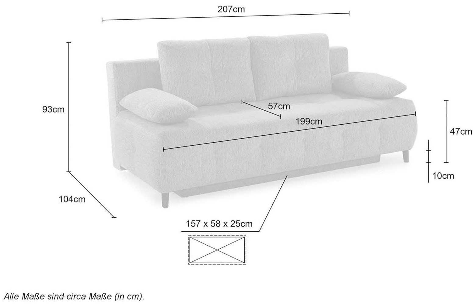 Jockenhöfer Gruppe Schlafsofa »Phil, B: 207 cm, Liegefl. 150x200 cm« mit Bettfunktion & Bettkasten