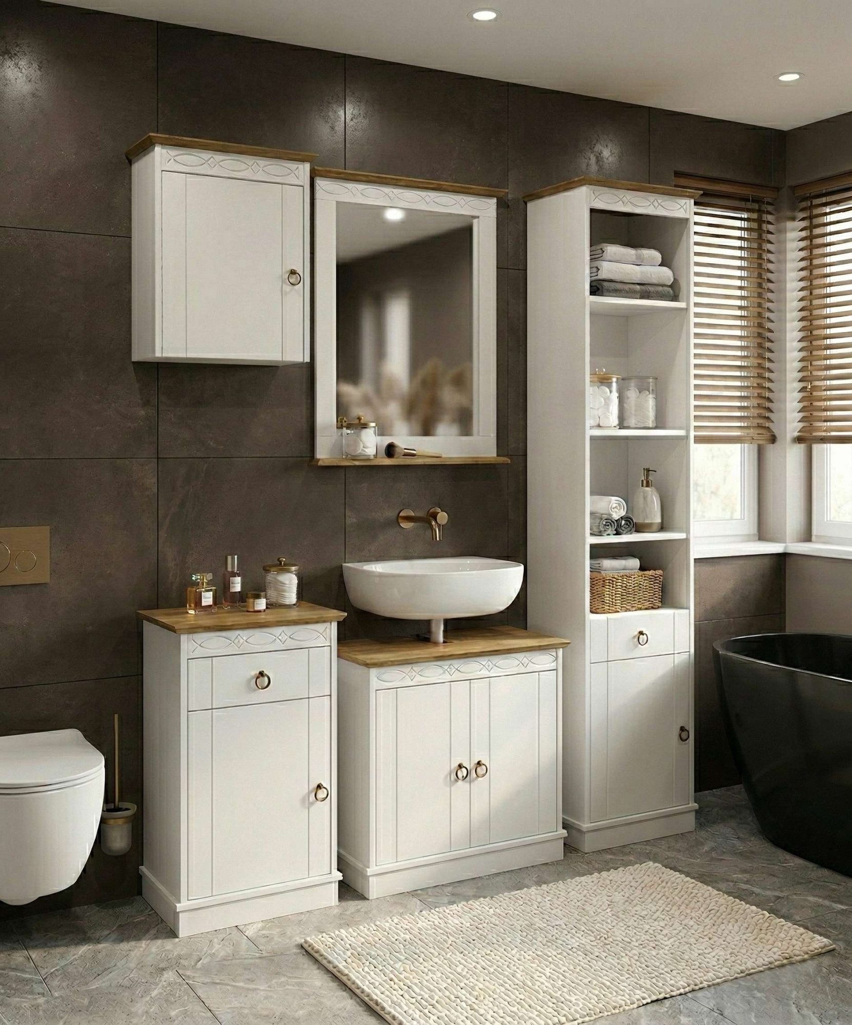 OTTO home Hochschrank »Indra, Badschrank, Badmöbel, Badezimmerschrank« B/T/H: 46/32/186 cm,  aus massiver Kiefer, mit Schublade, FSC®-zertifiziert