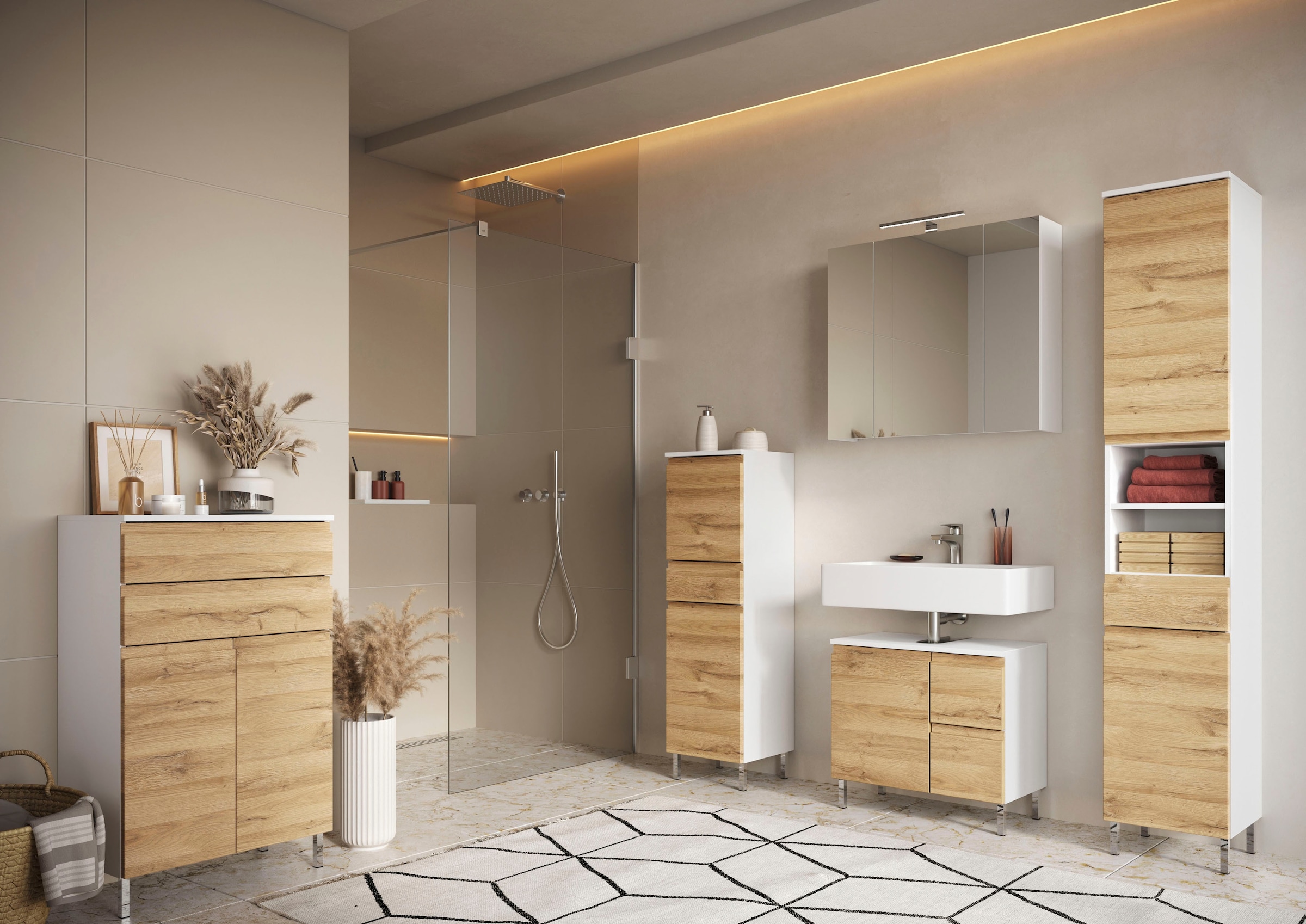 GERMANIA Waschbeckenunterschrank »Torrance«, (in 2 Breiten), mit Schublade & Füßen aus Metall, griffloses Design, Made in Germany