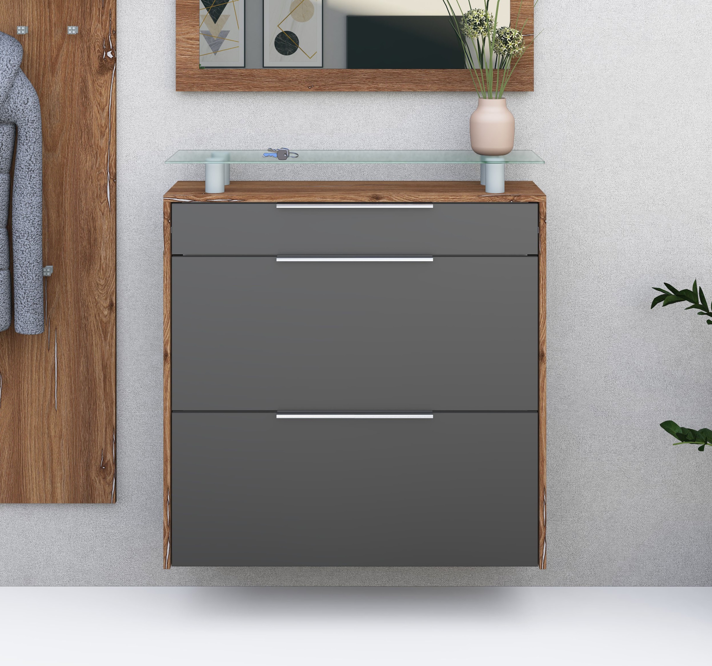 borchardt Möbel Schuhschrank »Oliva«, Breite 89 cm, hängend, mit 2 Doppeltrommel und 1 Schubkasten