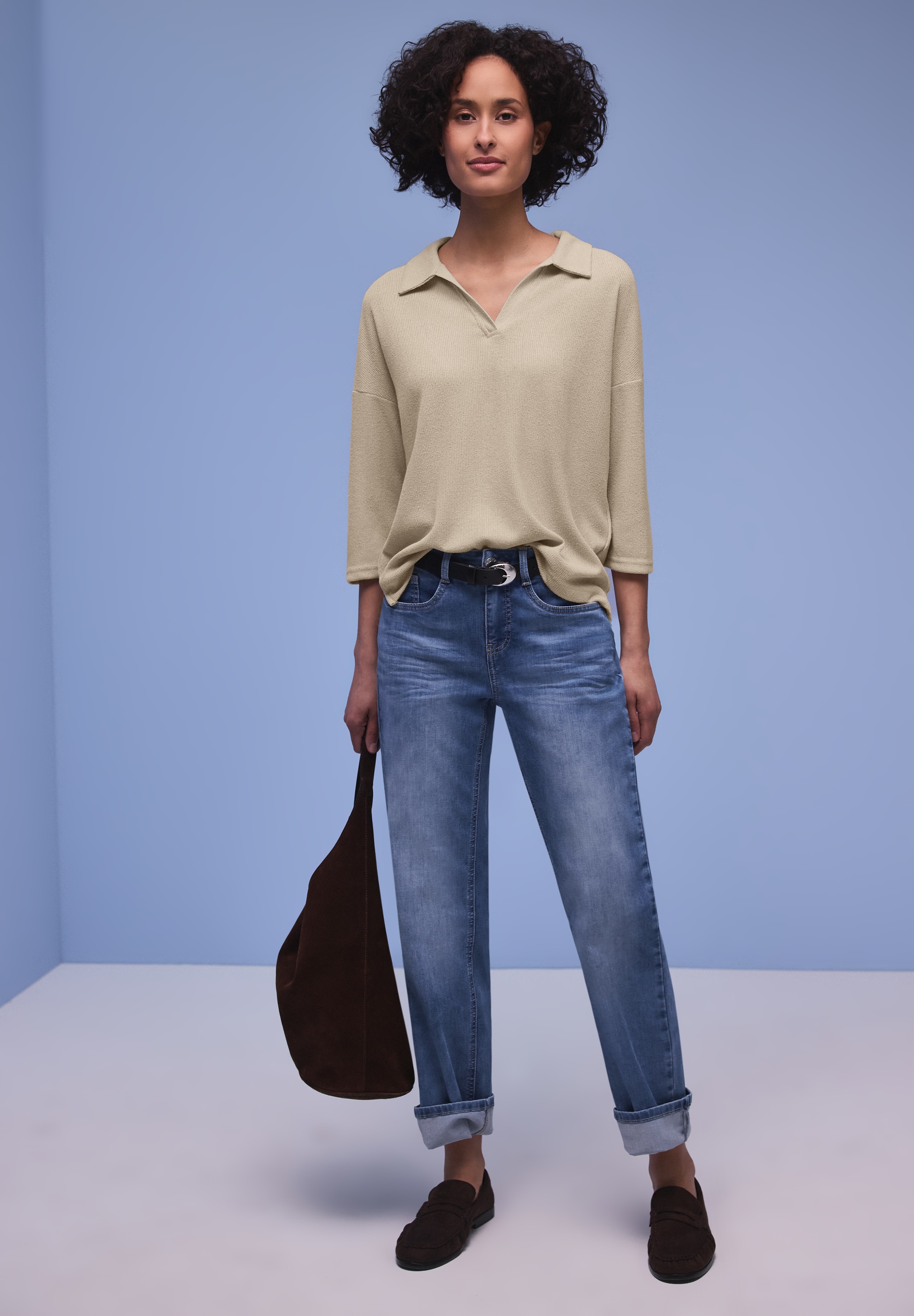 STREET ONE 3/4-Arm-Shirt mit Polokragen und V-Ausschnitt