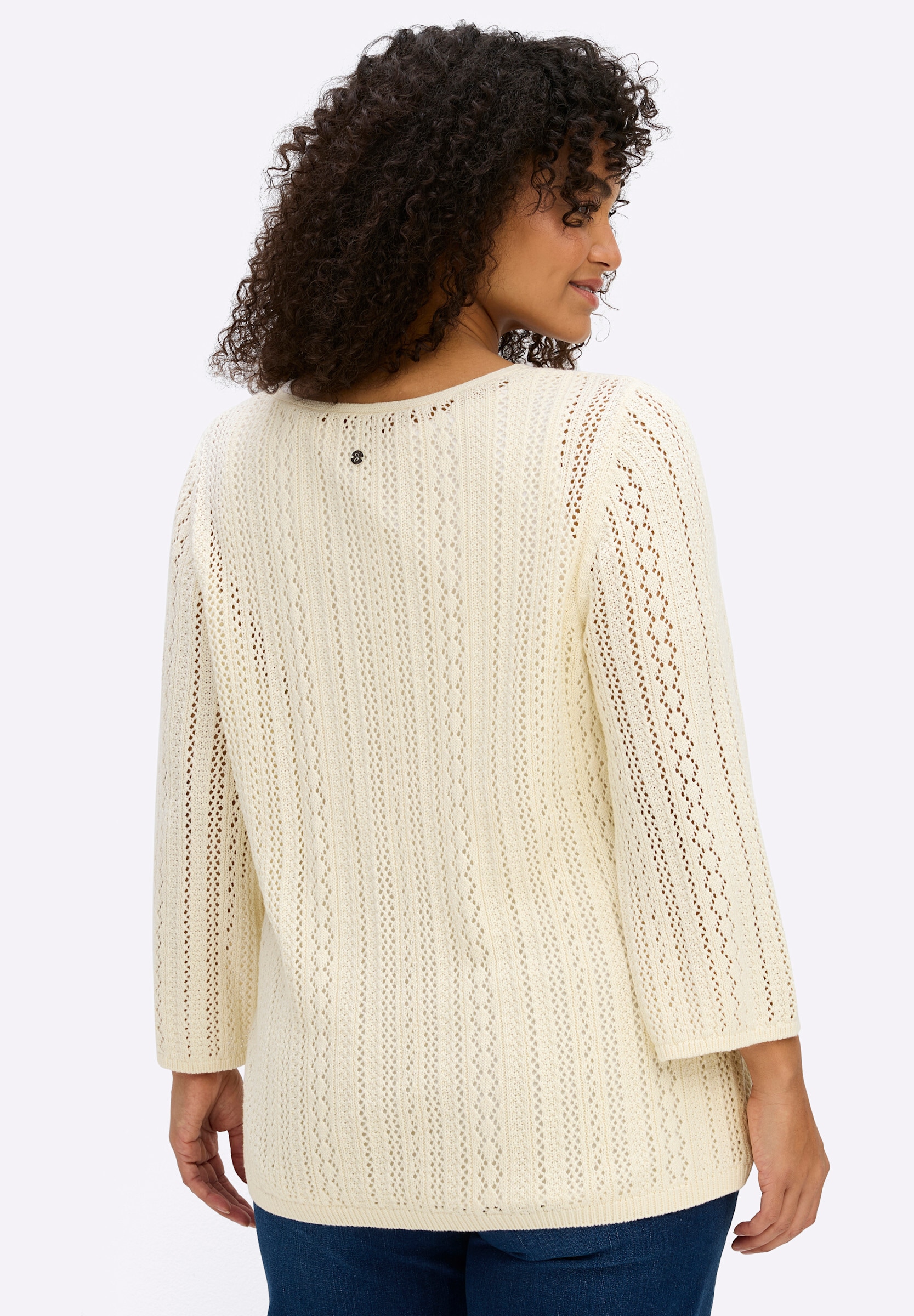 Sheego Strickpullover »3/4-Arm-Pullover Ajourpullover mit Bindeband am Saum«