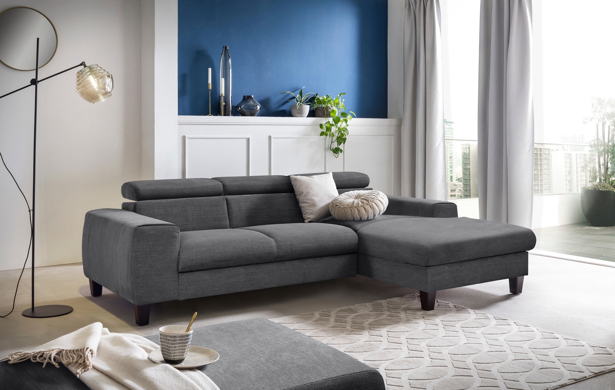COTTA Ecksofa »Morven L-Form mit Kopfteilverstellung«, wahlweise mit Bettfunktion, Bettkasten & Wireless-Charger
