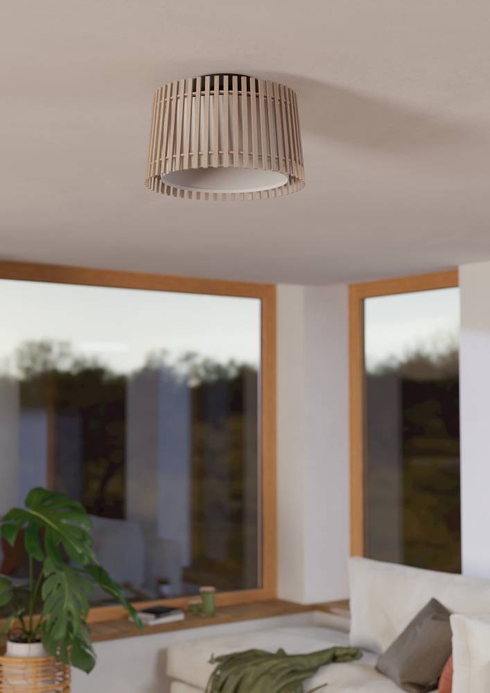 EGLO Deckenleuchte »FATTORIA« E27 1 Stk. Deckenleuchte, Holz, Textil in weiß, Lampe Decke, E27 Fassung, Ø 38 cm