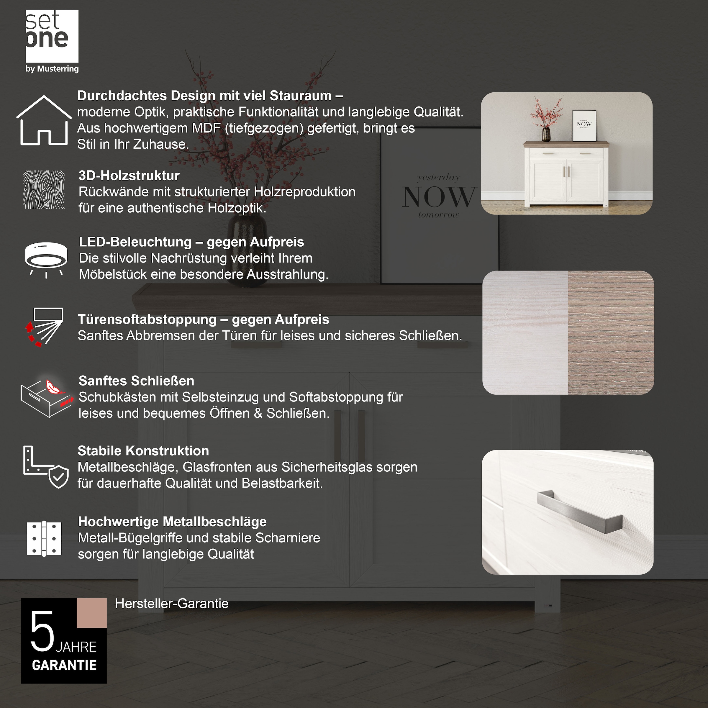 set one by Musterring Sideboard »York« Typ 53, in 3 Farbvarianten erhältlich, Landhausstil, Maße 129 x 95 cm