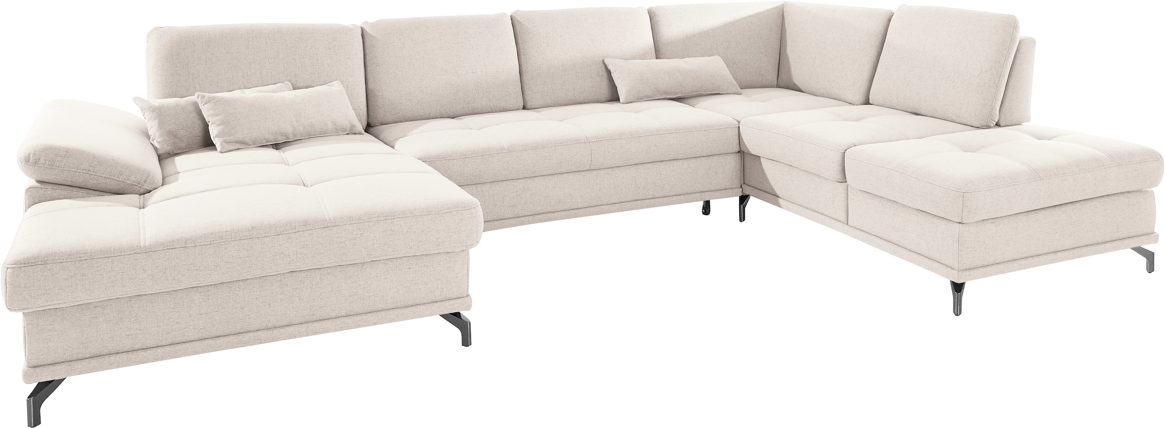 PLACES OF STYLE Wohnlandschaft »Costello U-Form, B: 363 cm mit Sitztiefen-, Armteilverstellung &« 3 Nierenkissen, optional Bettfunktion & Bettkasten