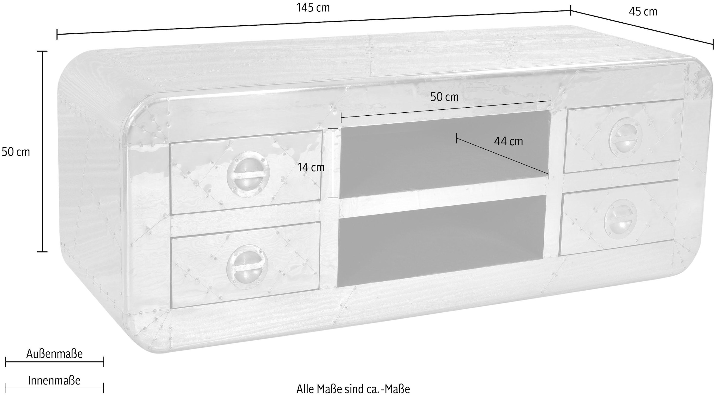 SIT Lowboard »Kommode AIRMAN Mangoholz + MDF mit Alu‑Beschlägen & Zierschrauben« Futuristisches Factory‑Design in trendiger Flugzeugoptik