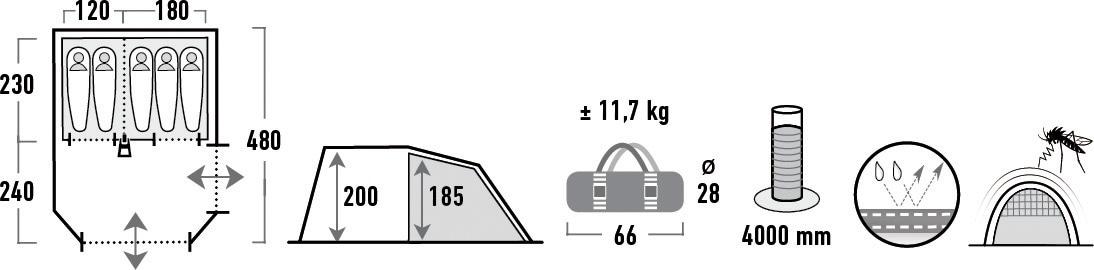 High Peak Tunnelzelt »Paros 5«, 5 St. Personen, (Set, mit Transporttasche)