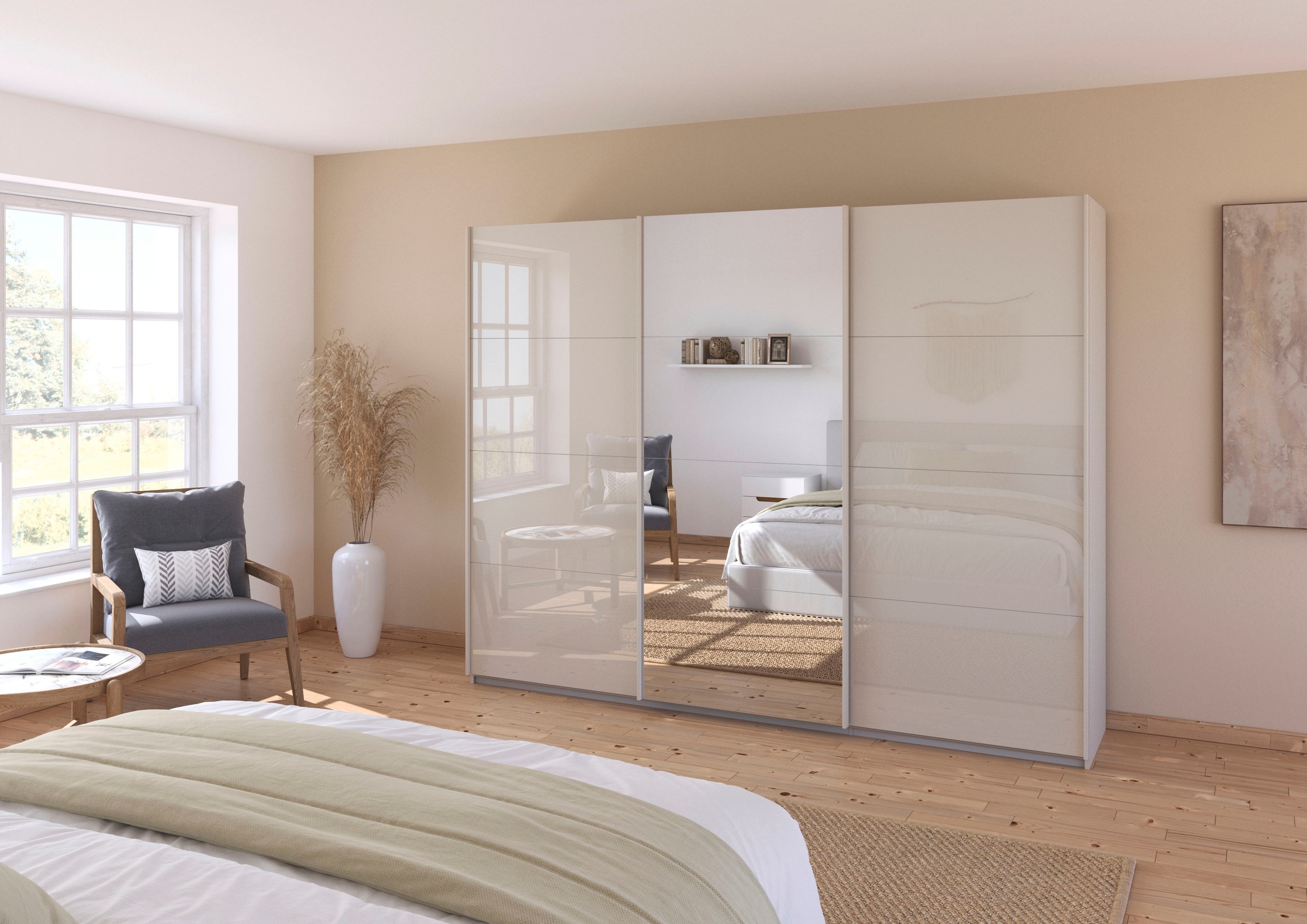 rauch Schwebetürenschrank »Kleiderschrank Kleiderschränke Schrank Garderobe AGORDO mit Glasfront«, durchdachte Innenausstattung, in 4 Breiten und 2 Höhen MADE IN GERMANY