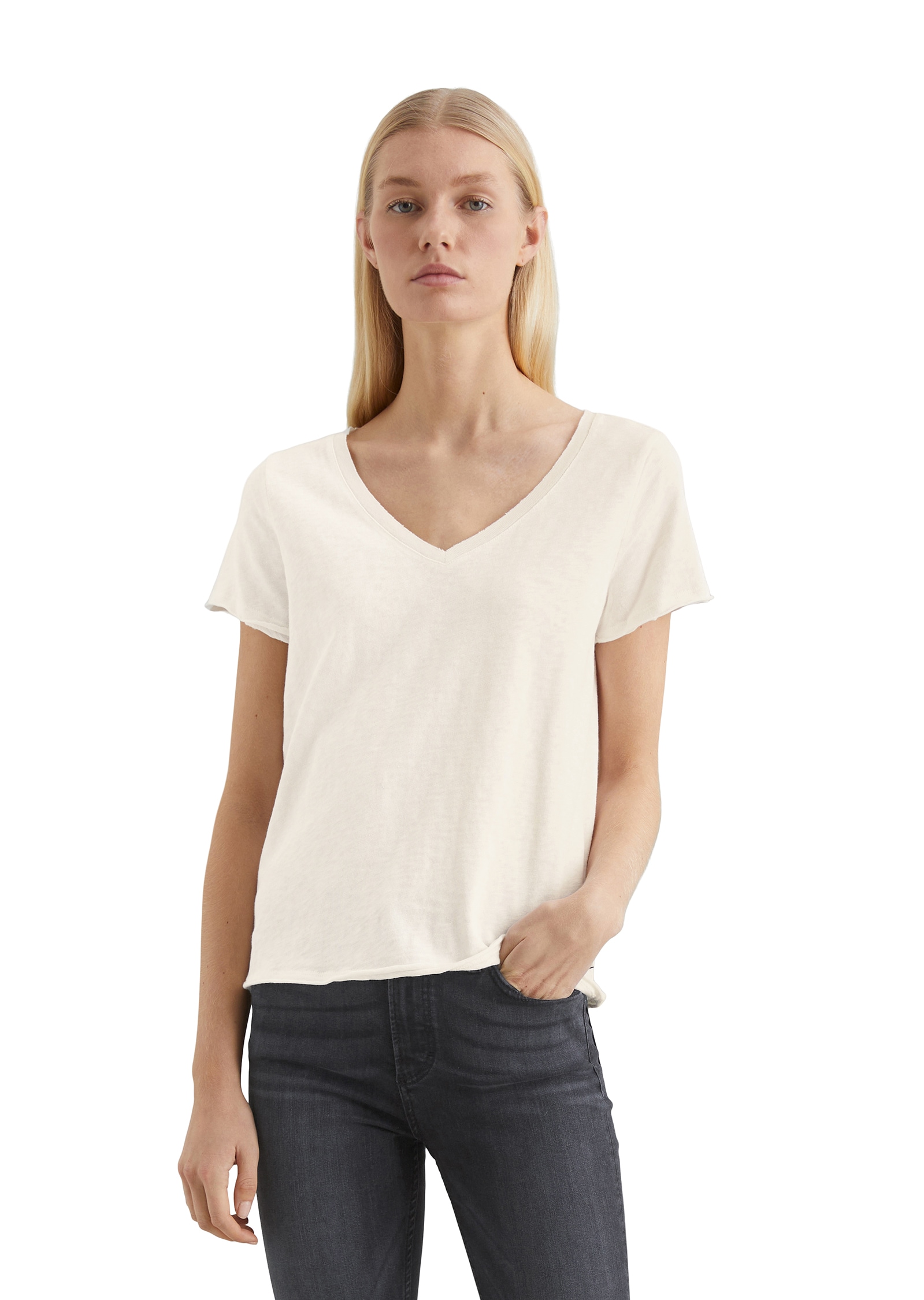 Marc O'Polo DENIM T-Shirt mit  abgerundetem V-Neck
