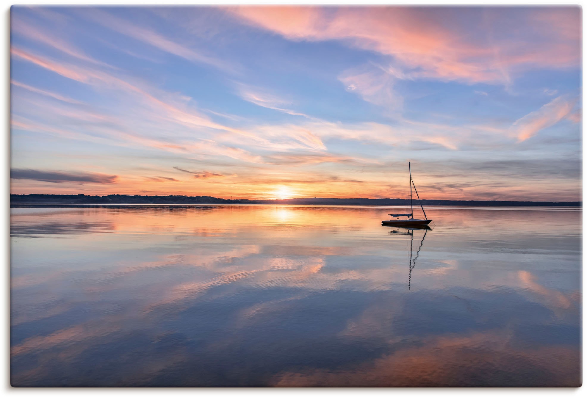 Artland Leinwandbild "Sonnenuntergang am Starnberger See II" Bilder vom Sonnenuntergang & -aufgang 1 Stk. tlg. auf Holzrahmen gespannt