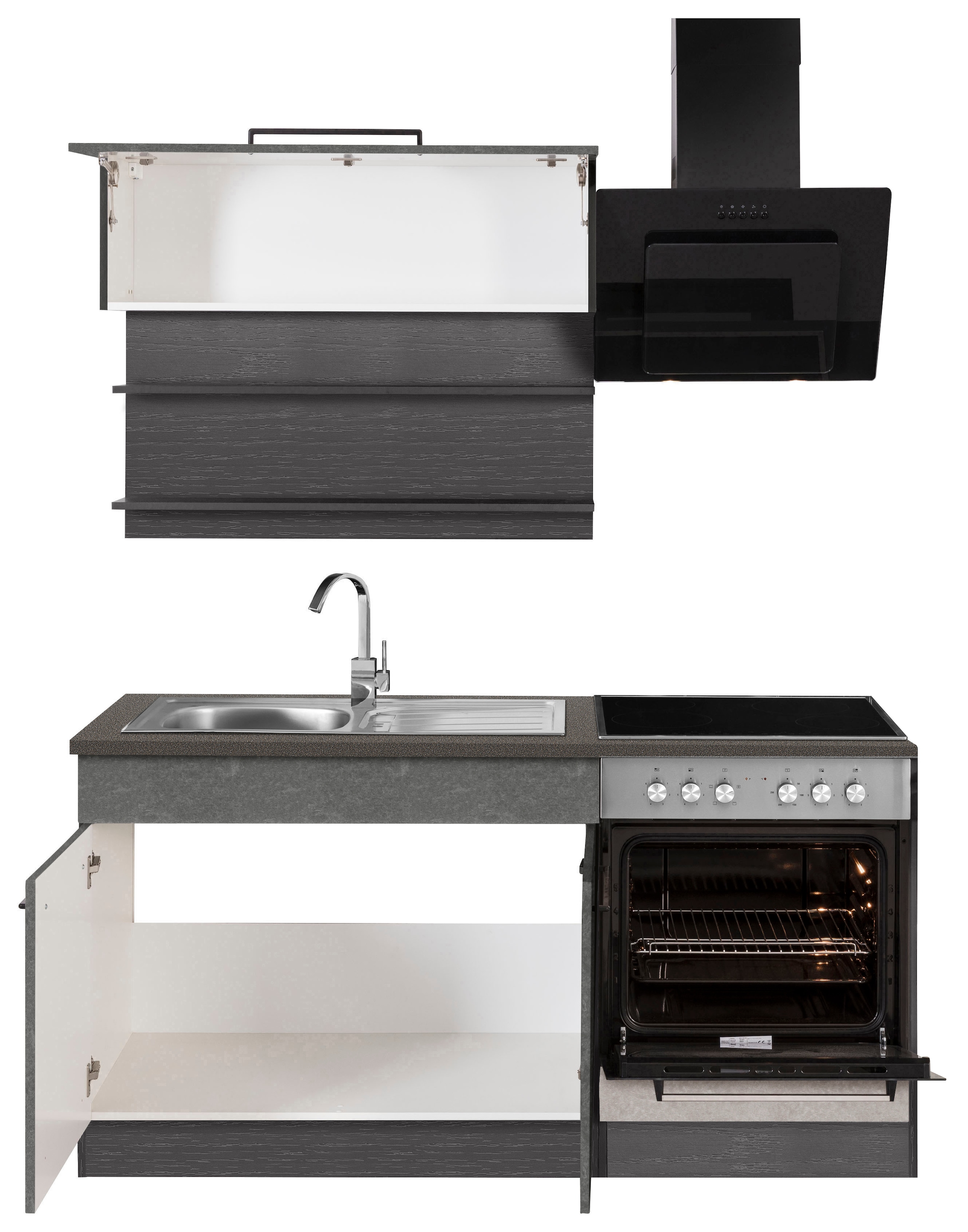 KOCHSTATION Küchenzeile »KS-Tulsa«, mit E-Geräten, Breite 160 cm, schwarze Metallgriffe