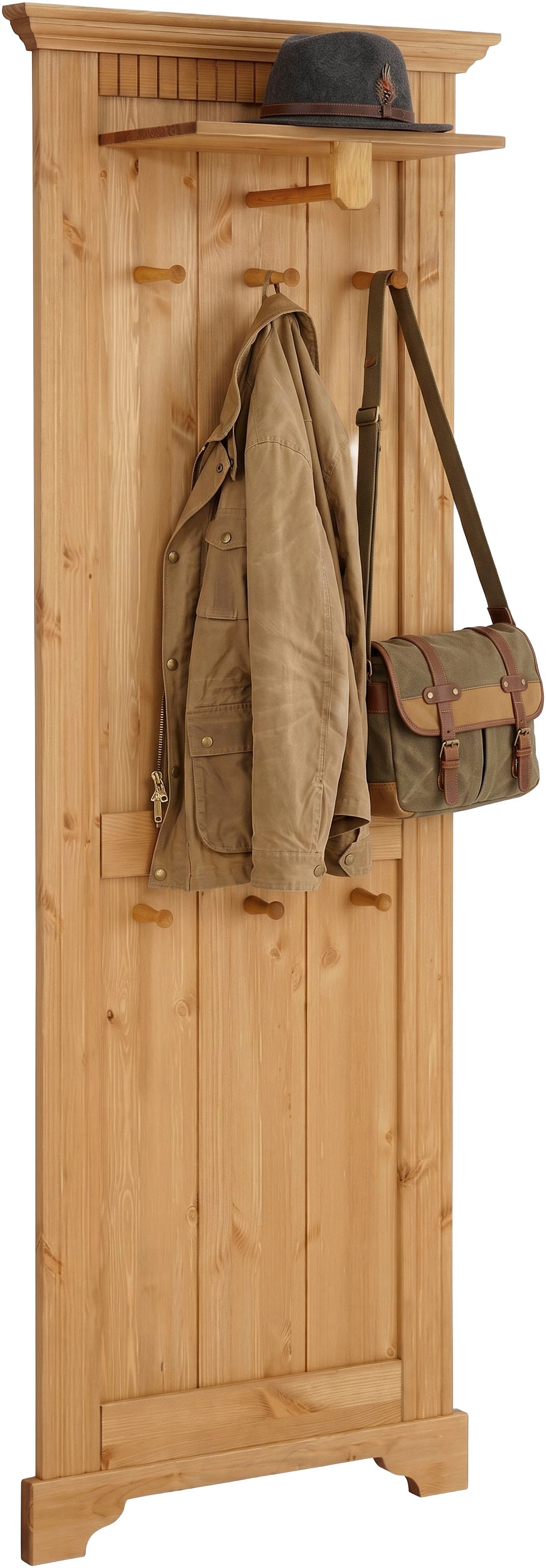 OTTO home Garderobenpaneel »Rustic« aus massiver Kiefer, Höhe 190 cm, mit Ablage, Holzhaken