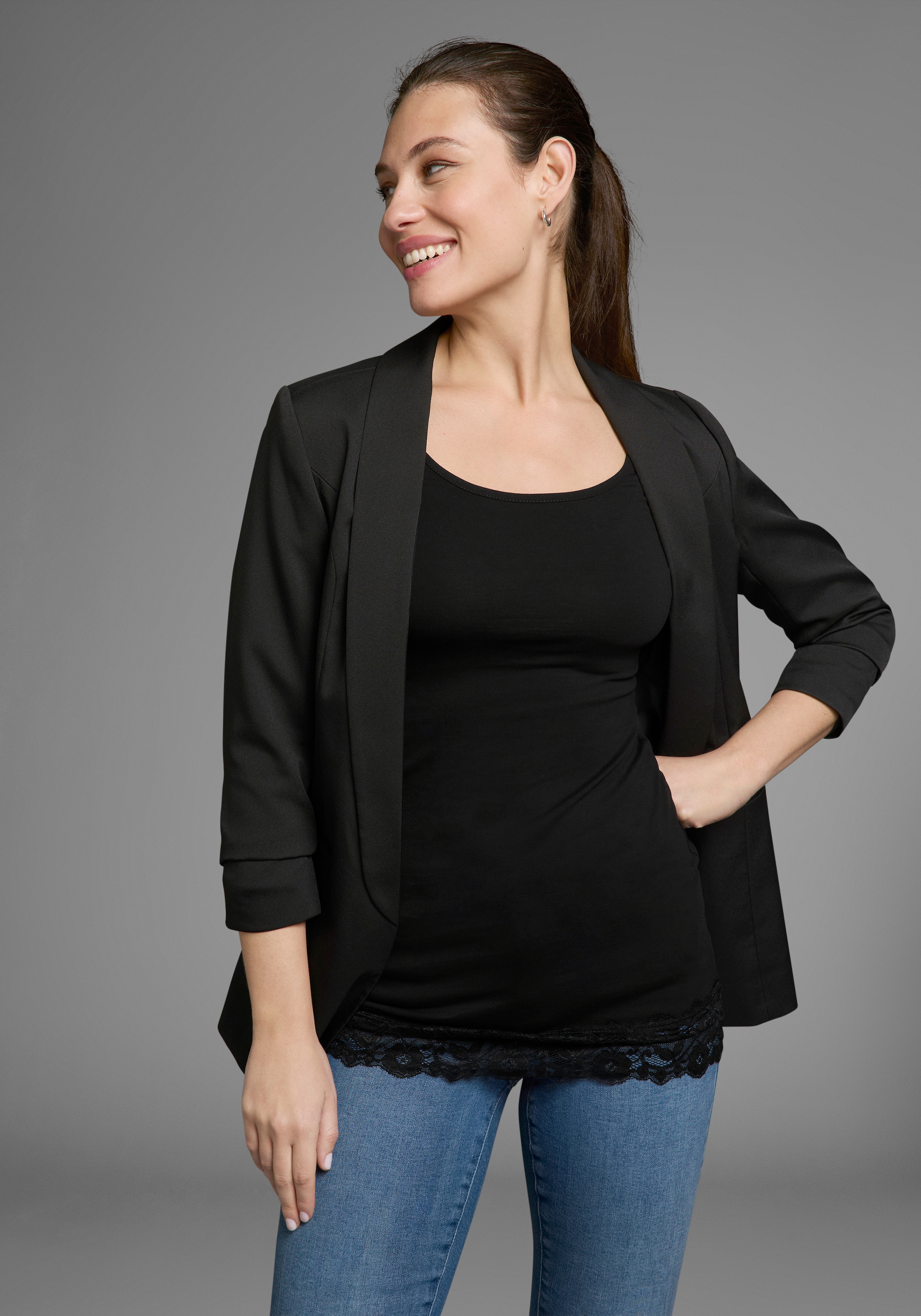 AJC Longshirt, Langarm, figurbetonter Schnitt, unifarben, Rundhalsausschnitt