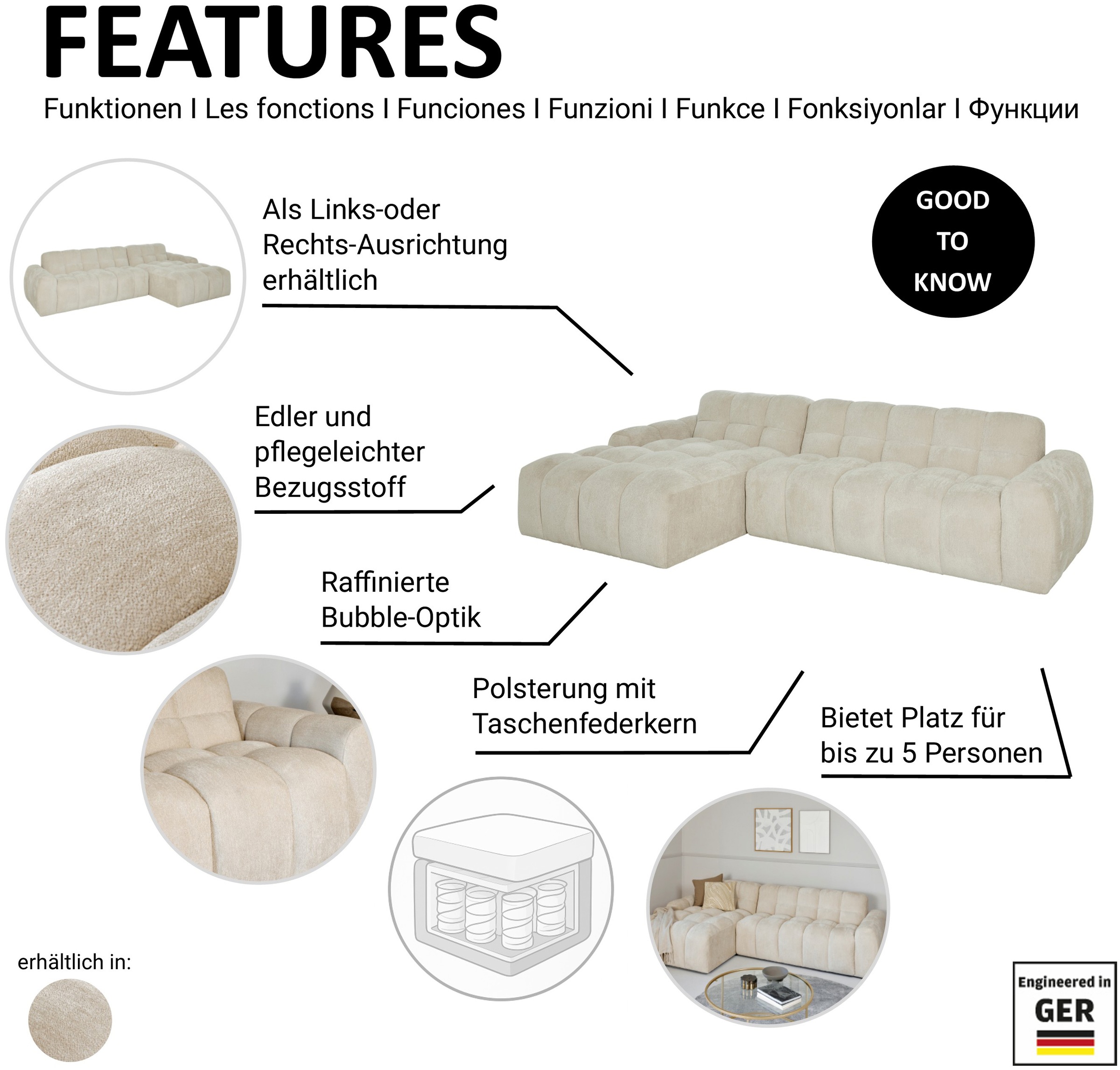 Jahnke Ecksofa »RELAX BUBBLE CORNER« Platz für bis zu 5 Personen,Taschenfederkernpolsterung,L-Form,B:305 cm
