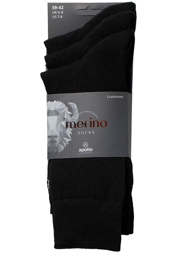 Apollo Basicsocken, (3er Pack), mit Stickerei und weichen Merinowoll-Anteil