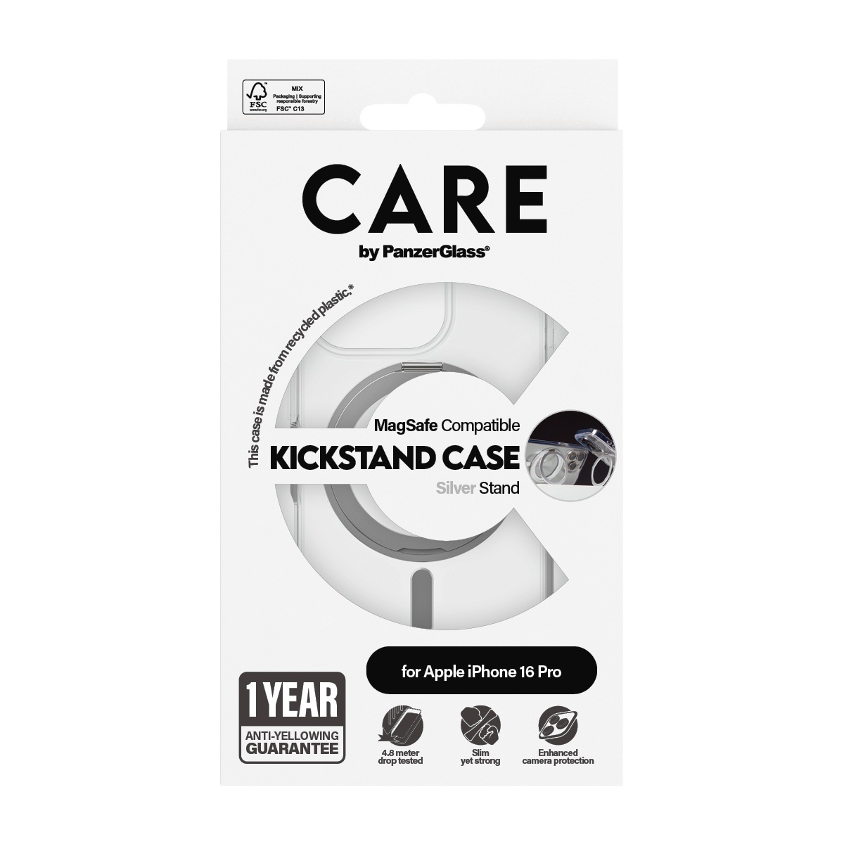 CARE by PanzerGlass Handyhülle »Feature Silver Kickstand  MagSafe Apple iPhone 16 Pro« Backcover, Schutzhülle, Handyschutzhülle, Case, Schutzcase, stoßfest