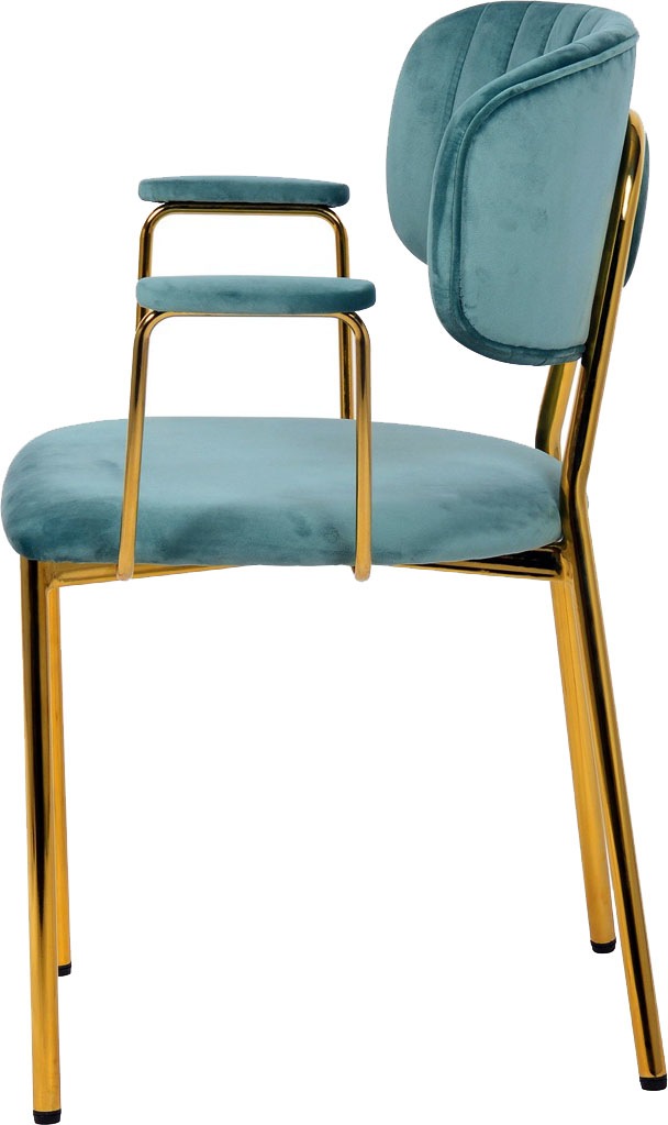 Kayoom Polsterstuhl »Stuhl Giselle 225 2er-Set, Gestell aus Edelstahl«, (Set), 2 St., mit Armlehnen, goldenes Gestell aus Edelstahl, Samtbezug, Ziernähte