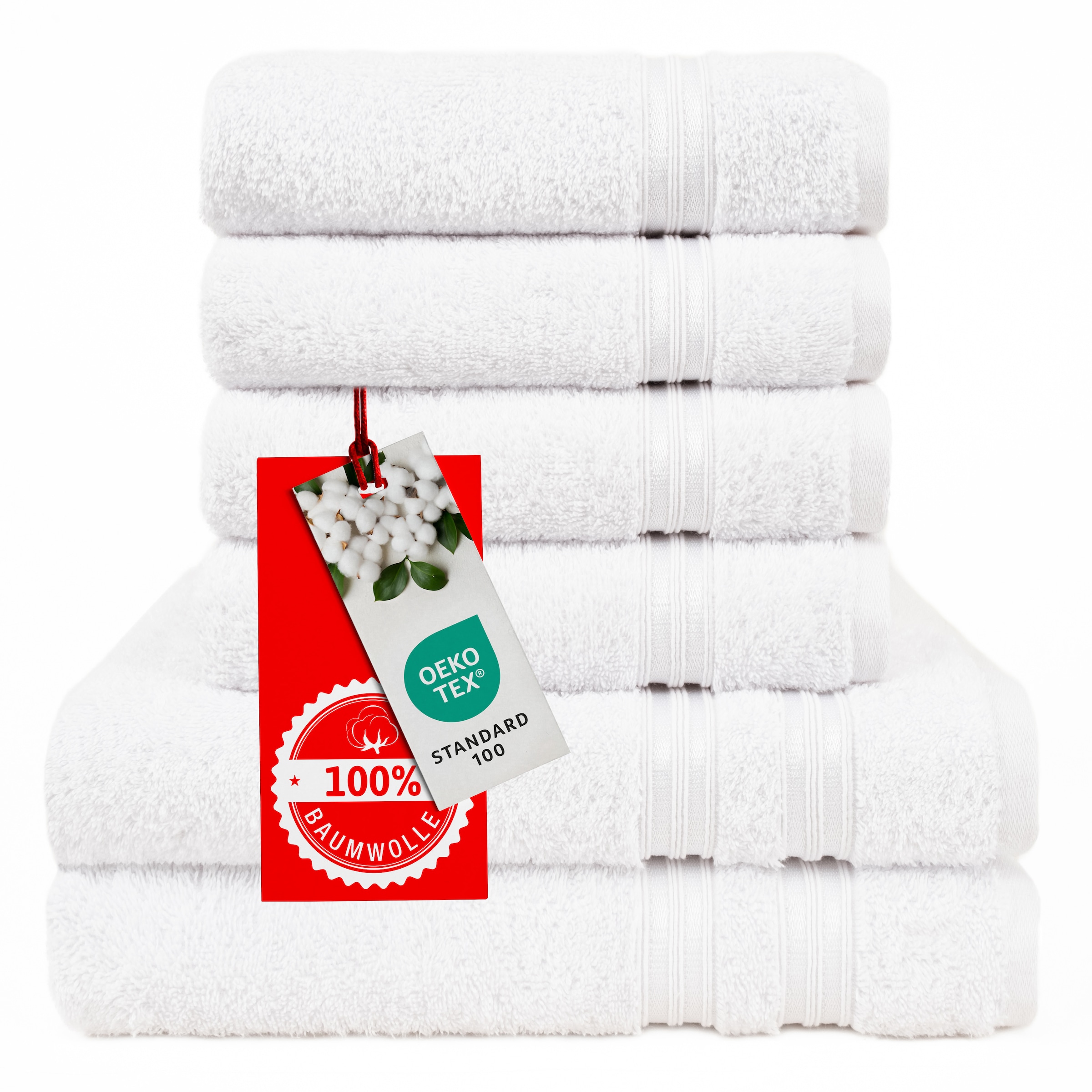 HAMMETEX Handtuch Set »6-teiliges Handtuch Set, 100% Baumwolle, Weich & Saugstark«, Set, 6 tlg., Frottier, mit Bordüre, einfarbig, weich