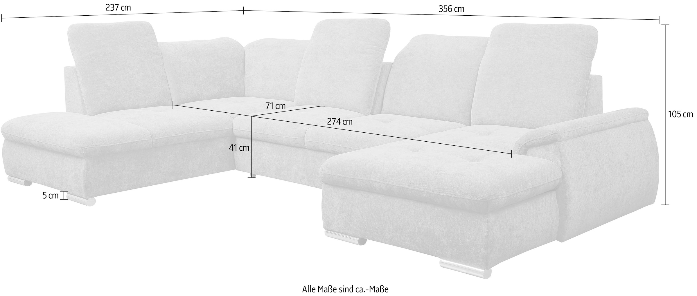 WERK2 Wohnlandschaft »Pula« verstellbare Kopfteile, mit Schlaffunktion und Bettkasten