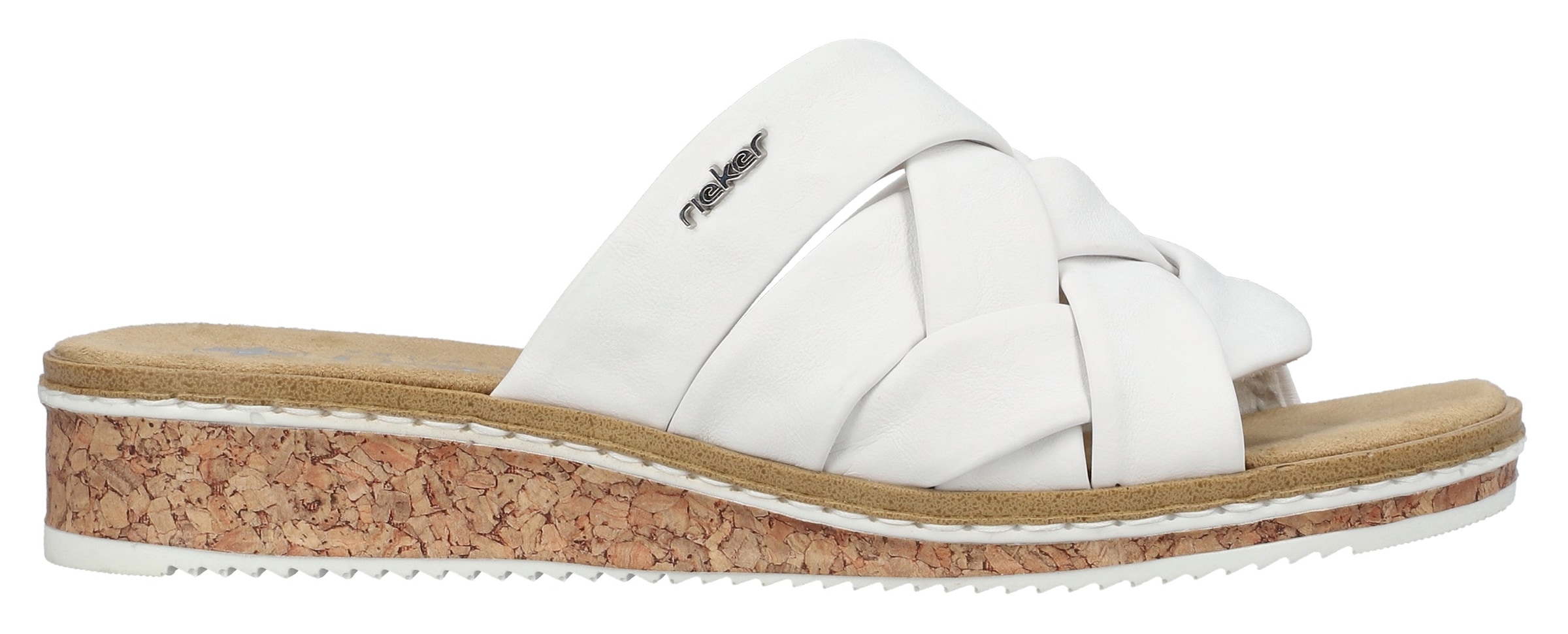 Rieker Pantolette, Sommerschuh, Schlappen, Hausschuh, Urlaubschuh mit Absatz in Korkoptik