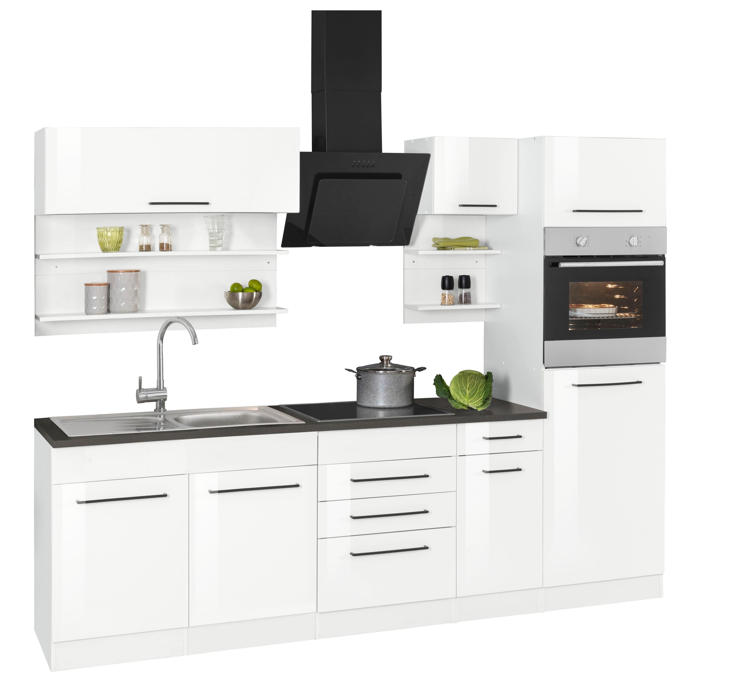 KOCHSTATION Küchenzeile »KS-Tulsa« ohne E-Geräte, Breite 270 cm, schwarze Metallgriffe, MDF Fronten