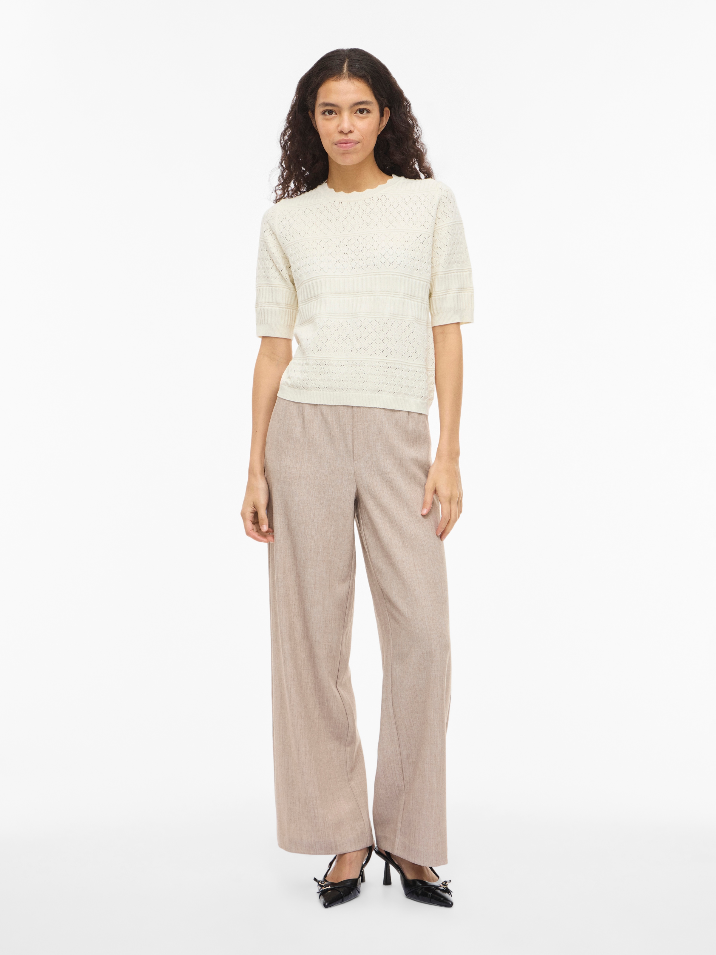 Vila Kurzarmpullover »VIMILOS S/S O-NECK POINTELLE TOP - NOOS«