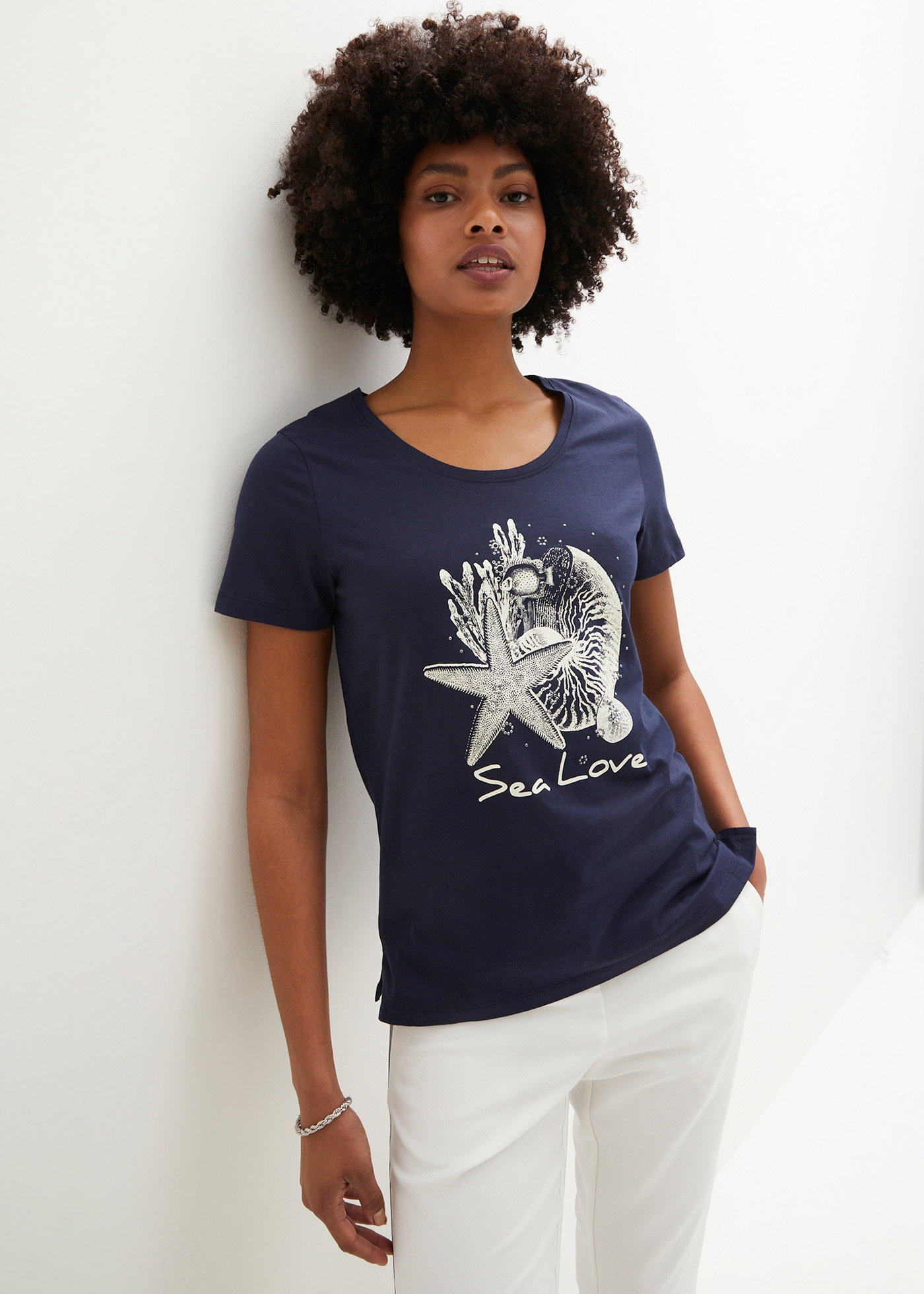 bonprix T-Shirt »T-Shirt Sea Love« lockere Passform, Kurzarm-Design, mit maritimem Druck