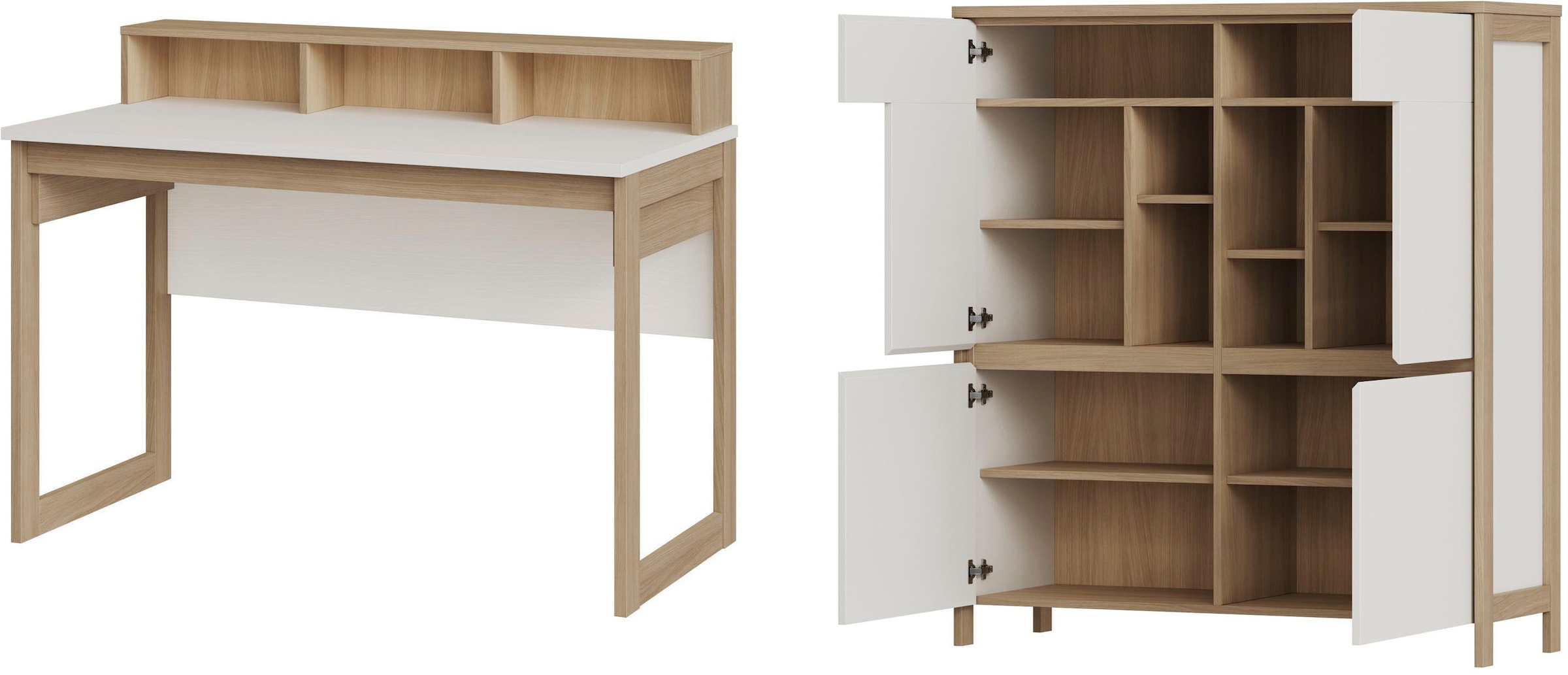 Home affaire Büromöbel-Set »Stranda im Scandi-Style, Home Office, Büro in zwei Farben verfügbar« 2 Stk. tlg. enthält Schreibtisch, Highboard