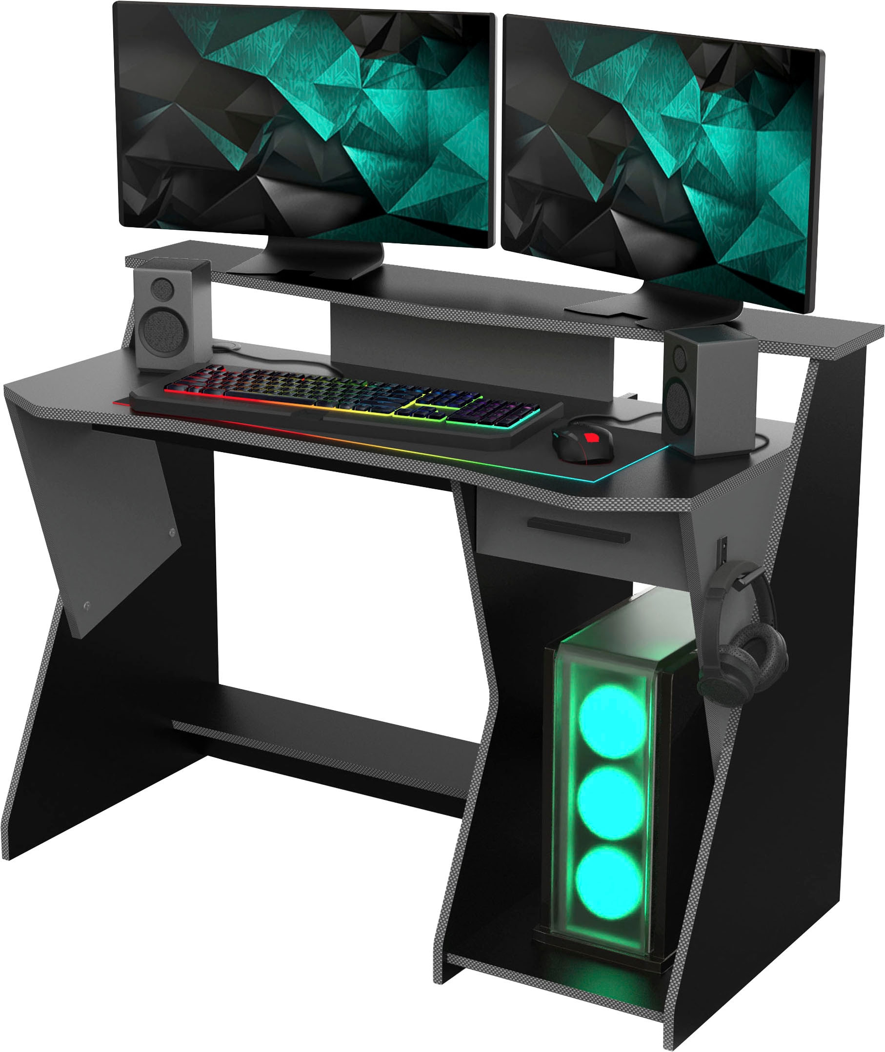 Demeyere GROUP Schreibtisch »Skin«, GAMER Schreibtisch mit 1 Schublade, 1 Regalaufsatz