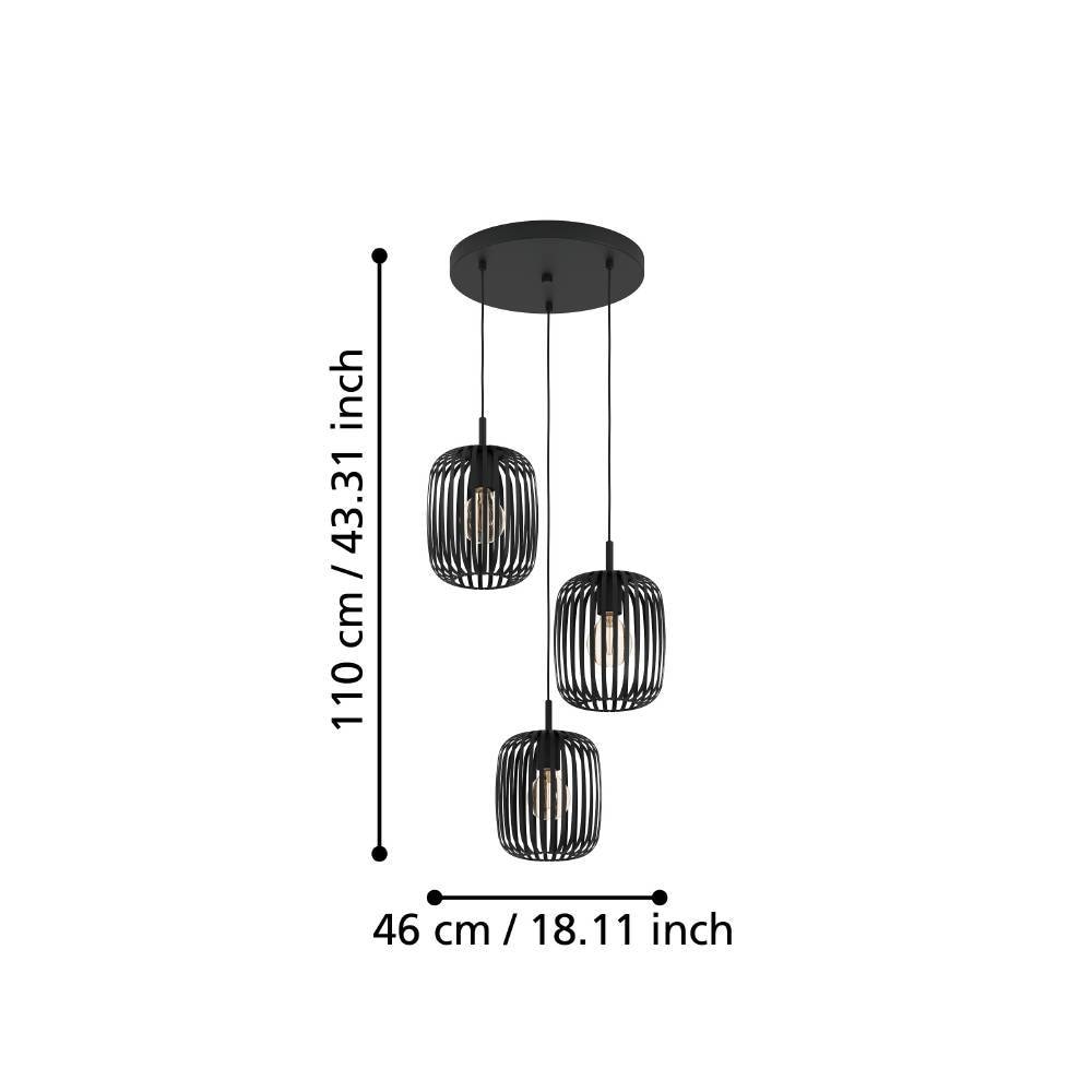 EGLO Hängeleuchte »ROMAZZINA«, 3 flammig, Leuchtmittel E27 | ohne Leuchtmittel, Pendelleuchte, Hängeleuchte aus Metall, E27 Fassung, Ø 46cm