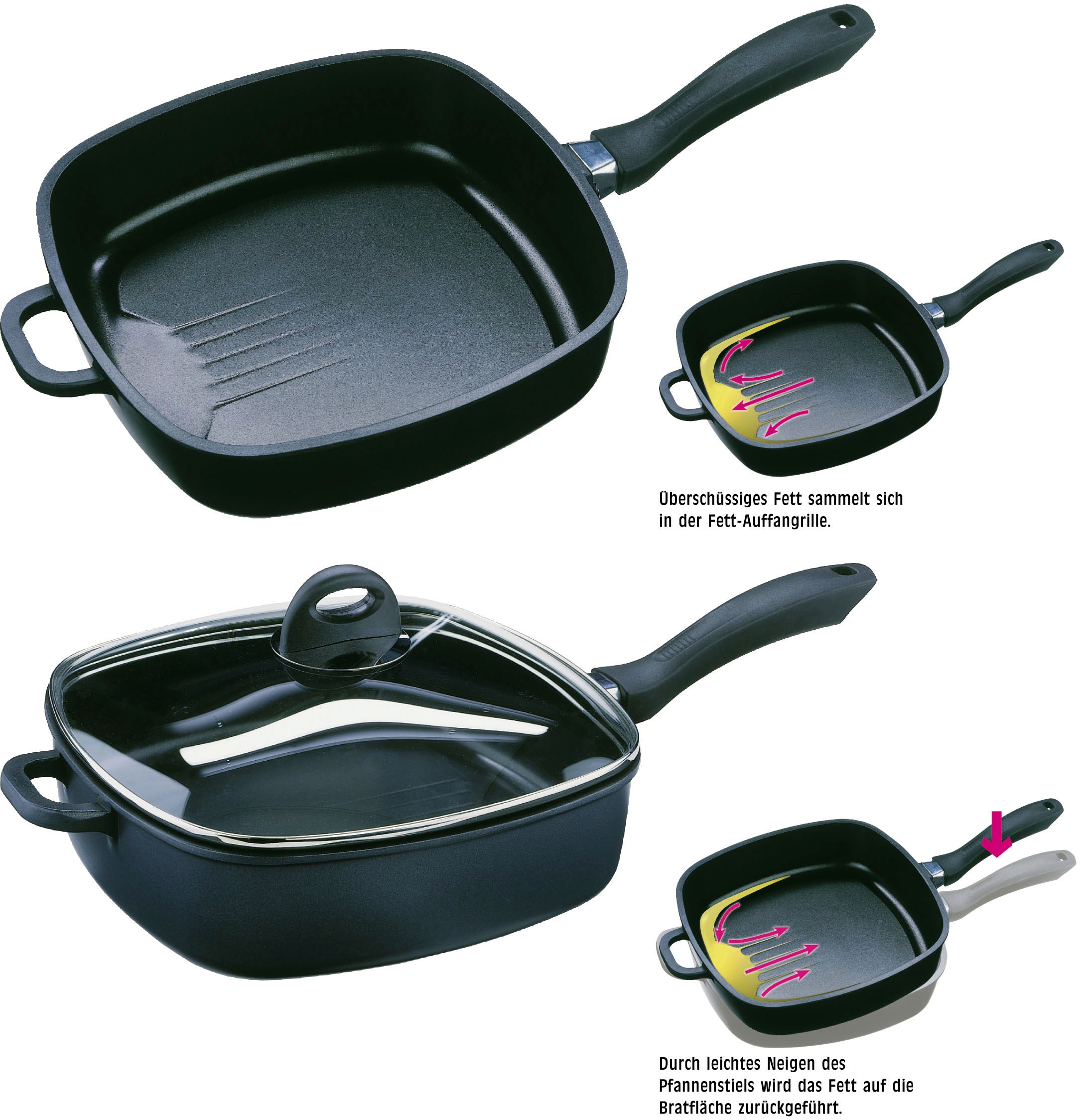 GSW Schmorpfanne »Gourmet«, Aluminiumguss, Fett-Trenn-Pfanne, robuste Qualtiät, 28x28 cm, Induktion