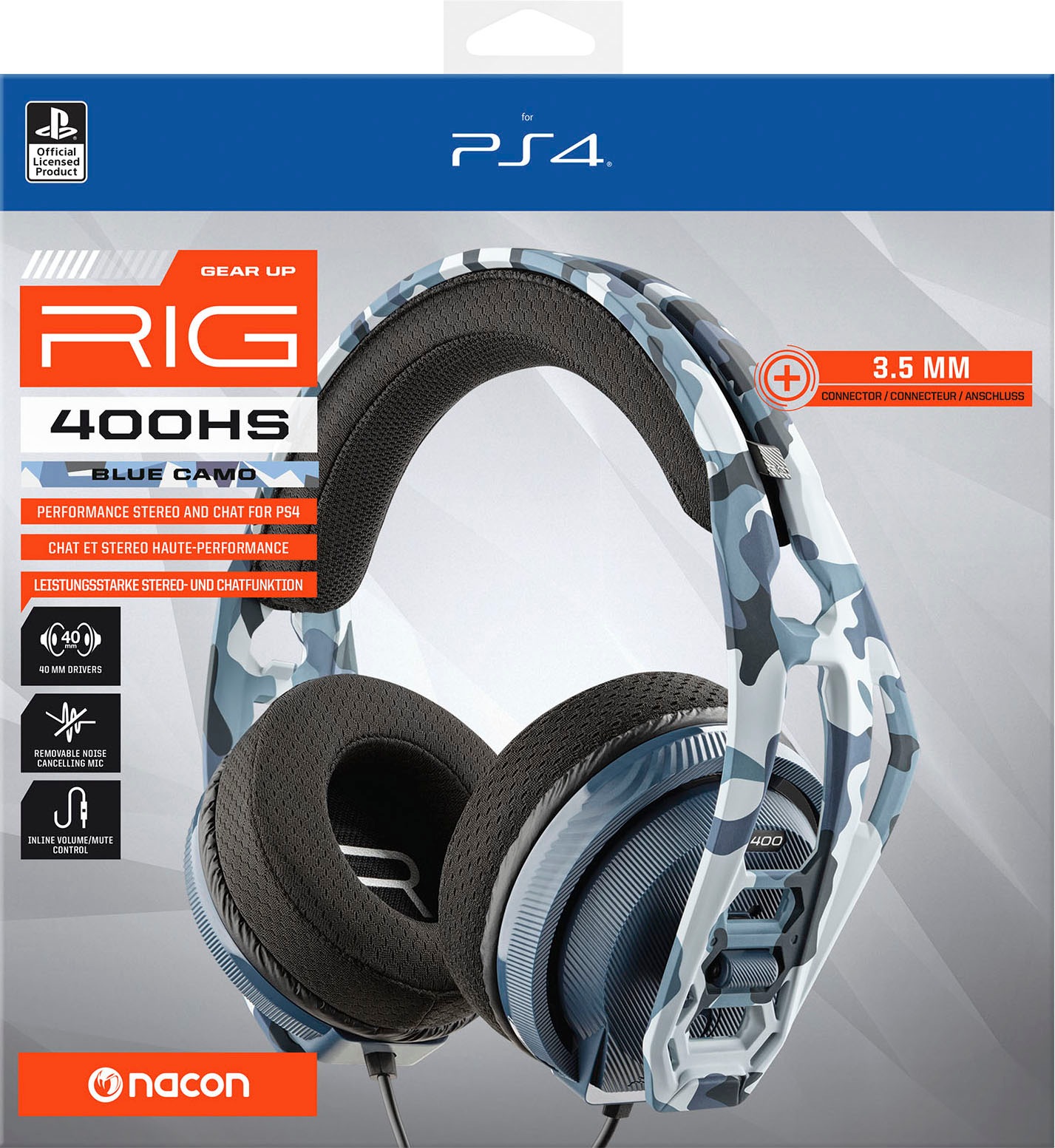 PC, | abnehmbar, kabelgebunden«, XXL »RIG Jahre PS4 Ear, 3 Garantie Over Gaming-Headset nacon Stereo-Gaming-Headset, ➥ Mikrofon /5 400HS UNIVERSAL blau, Klinke, 3,5mm