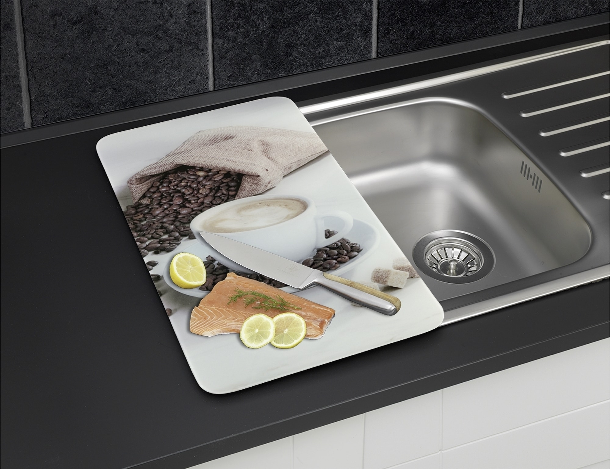 Maximex Herd-Abdeckplatte »Universal Modell CAFÉ AROMATICA«, (Set, 2 tlg.), für Induktions-, Glaskeramik-, Elektro- und Gasherde, höhenverstellbar
